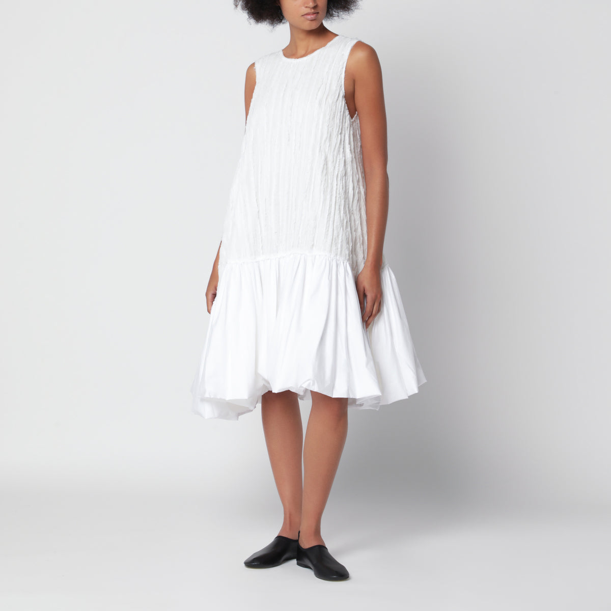 Weißes Ballon-Midikleid aus Baumwolle
