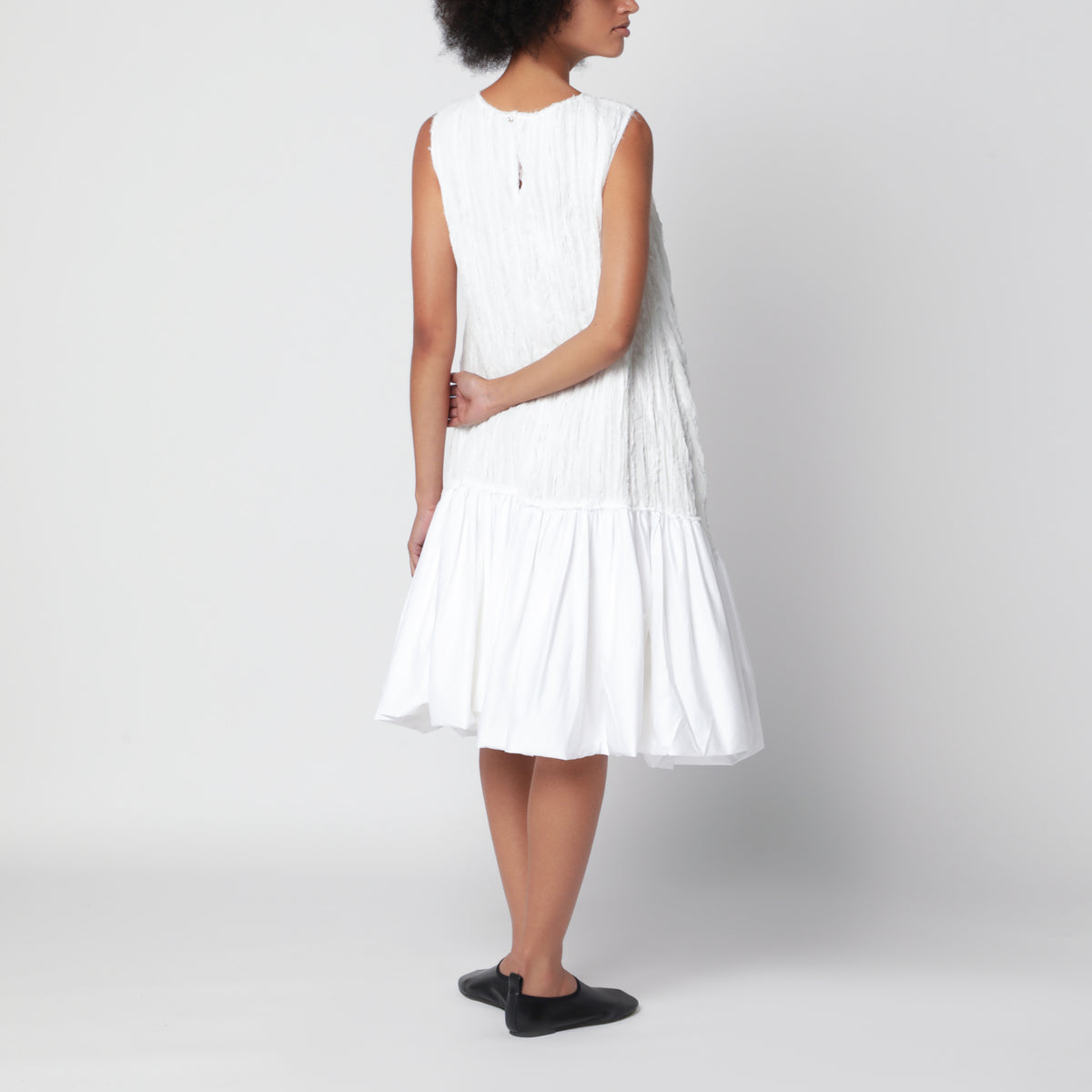 Weißes Ballon-Midikleid aus Baumwolle