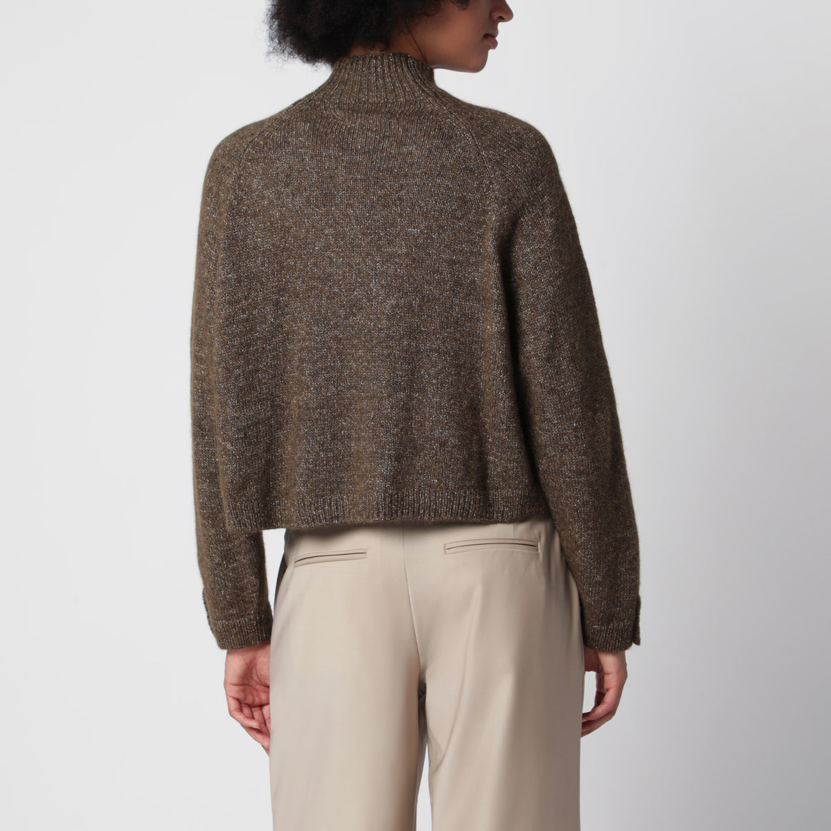 Maglione polo marrone mélange in misto cotone