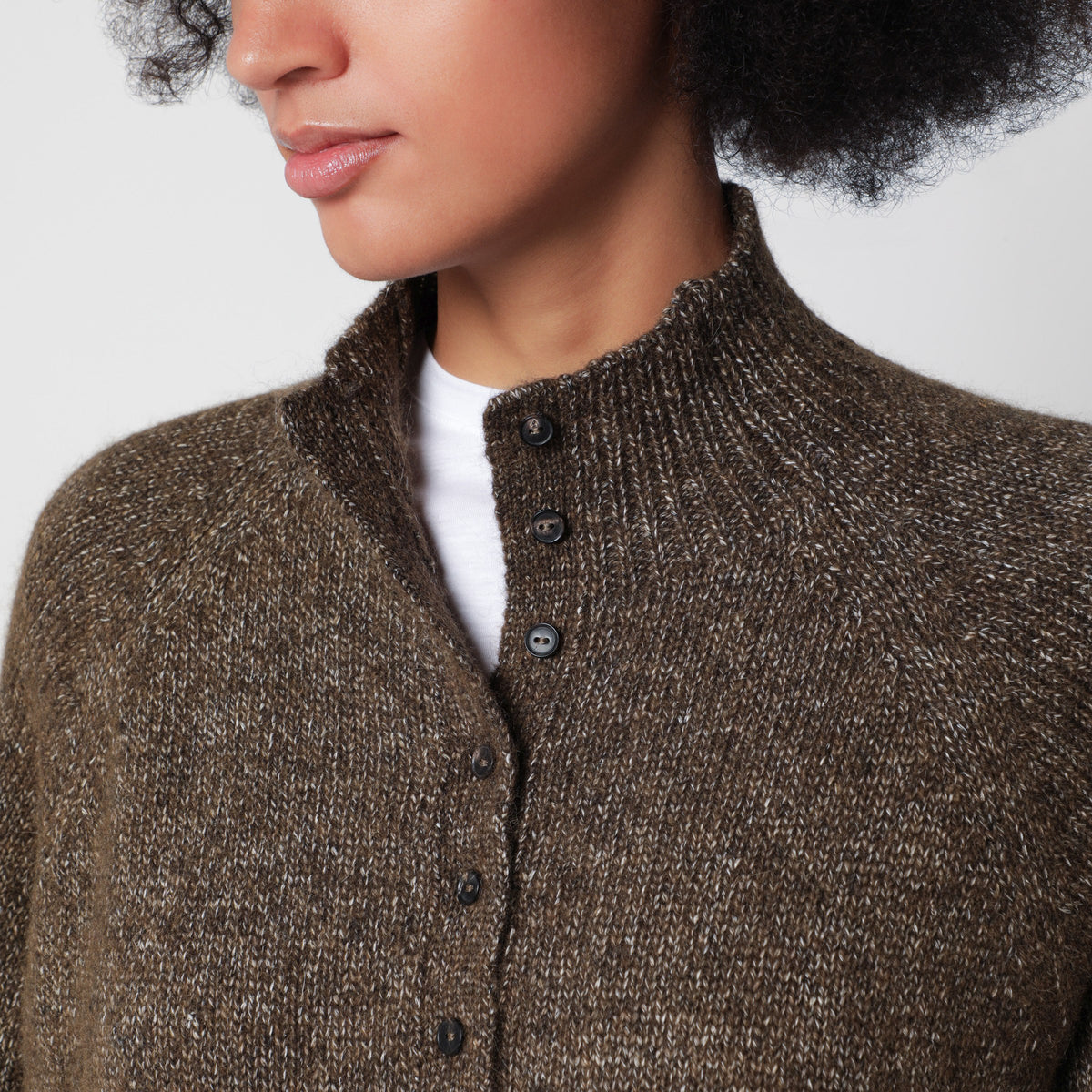 Maglione polo marrone mélange in misto cotone