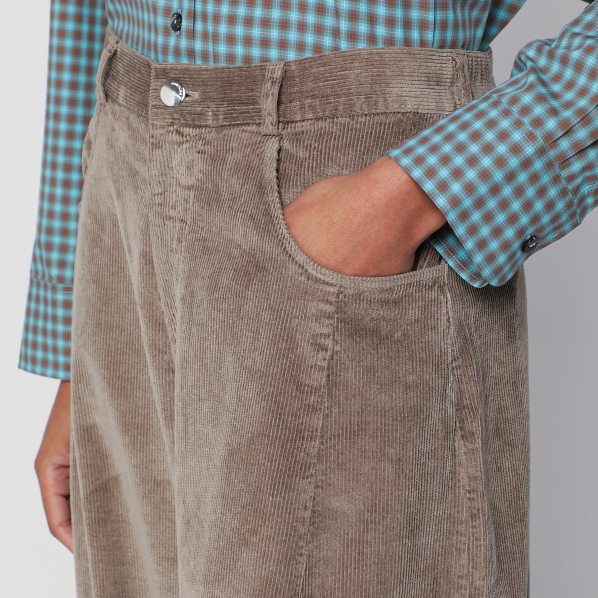 Pantaloni larghi grigio verdi in velluto a coste