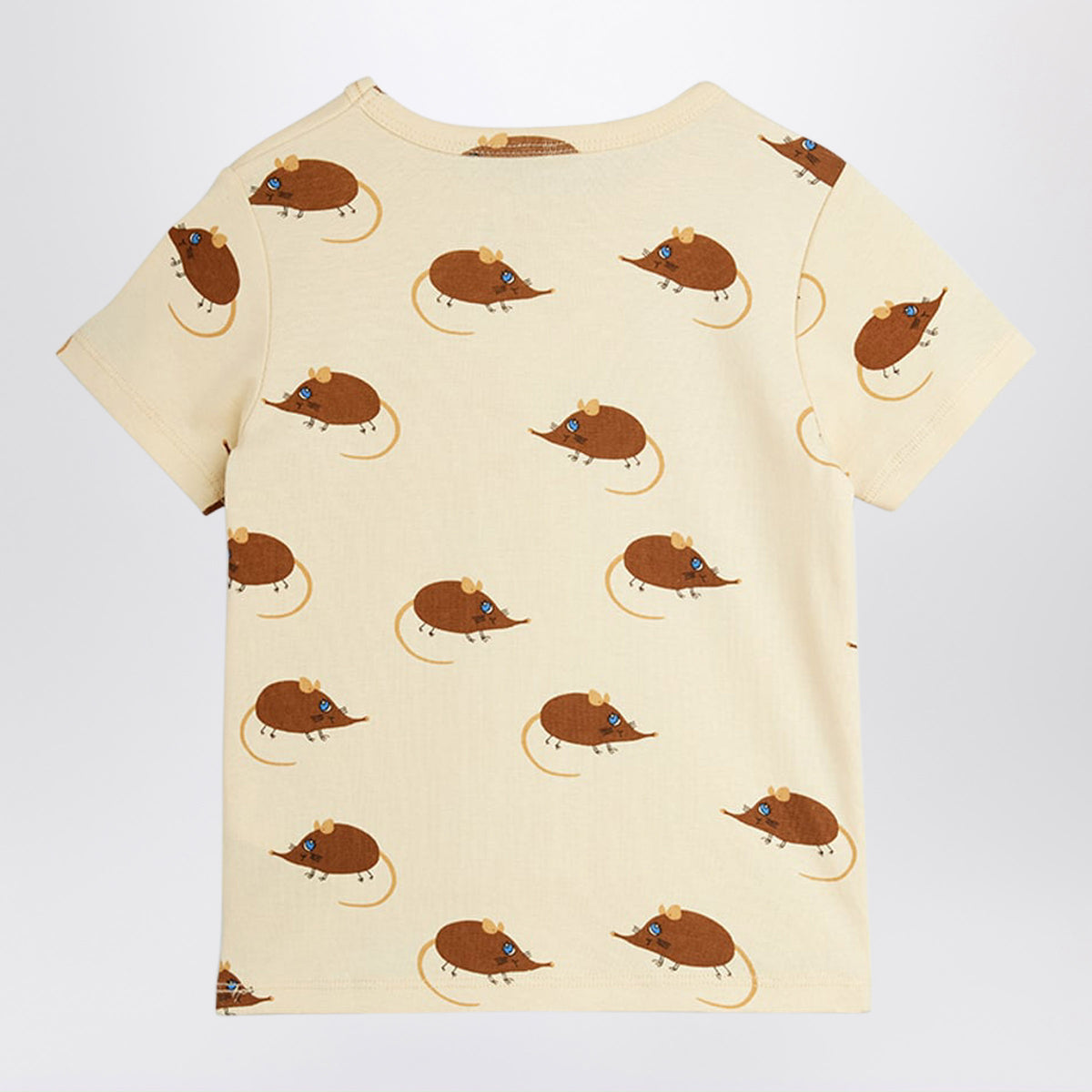Beige short-sleeved T-shirt with mouse print
