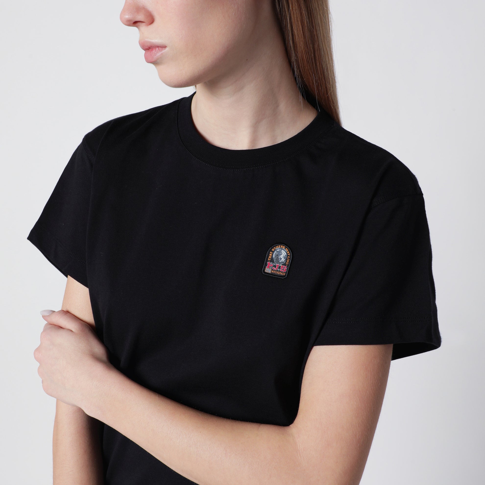 Schwarzes Baumwoll-T-Shirt mit Logo-Patch