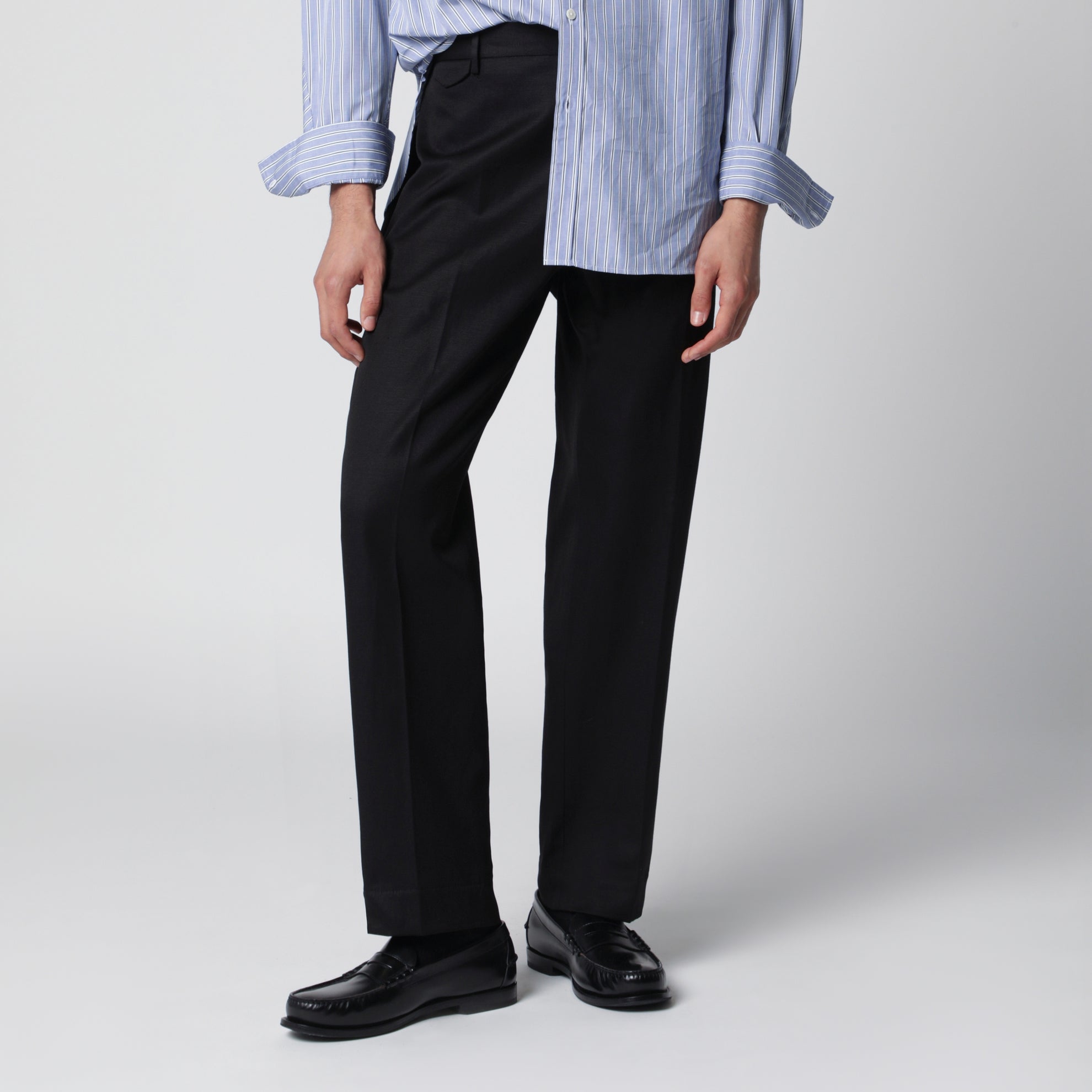 Pantalone nero in cotone e lino