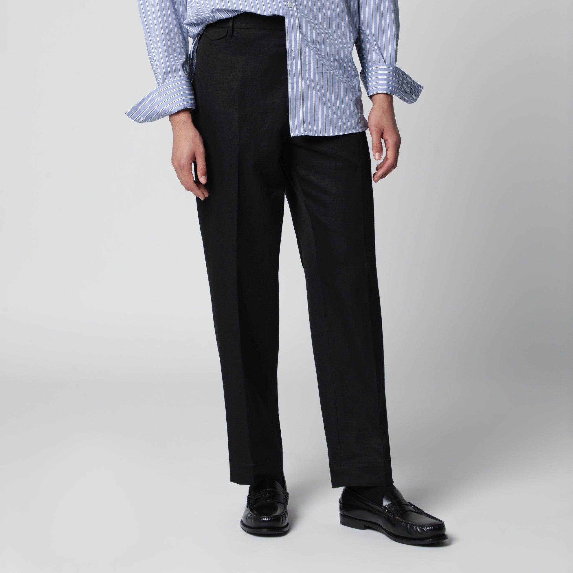 Pantalone nero in cotone e lino