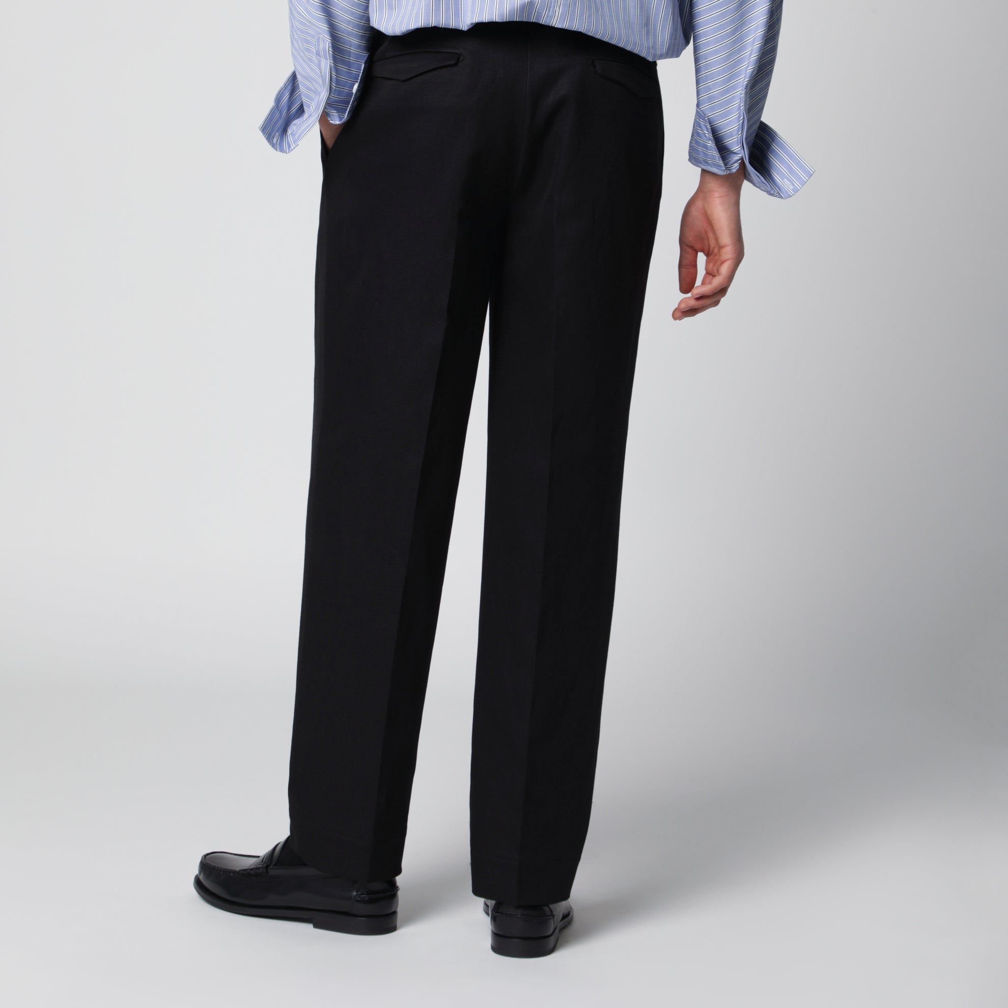Pantalone nero in cotone e lino
