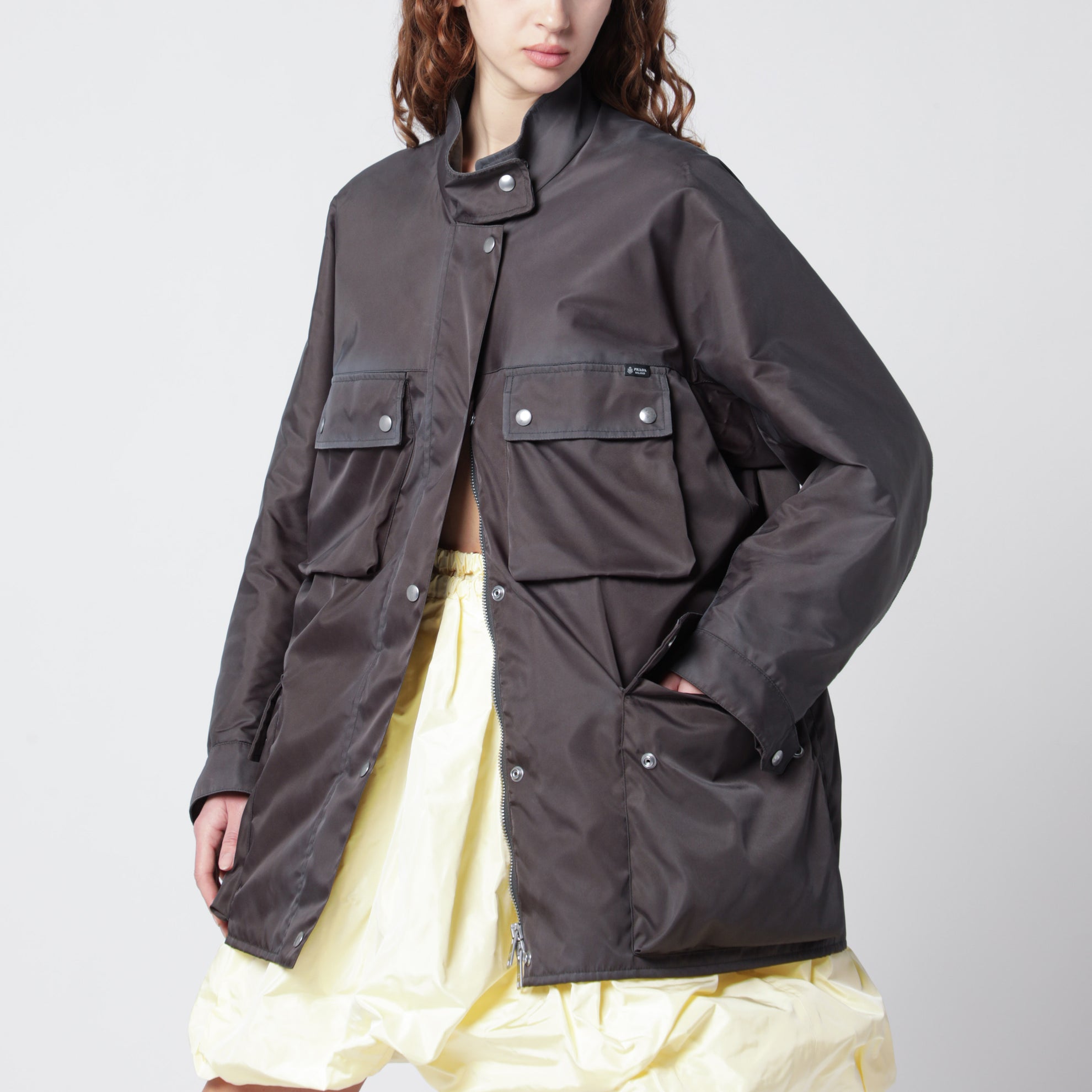 Lead-colored washed Re-Nylon raincoat