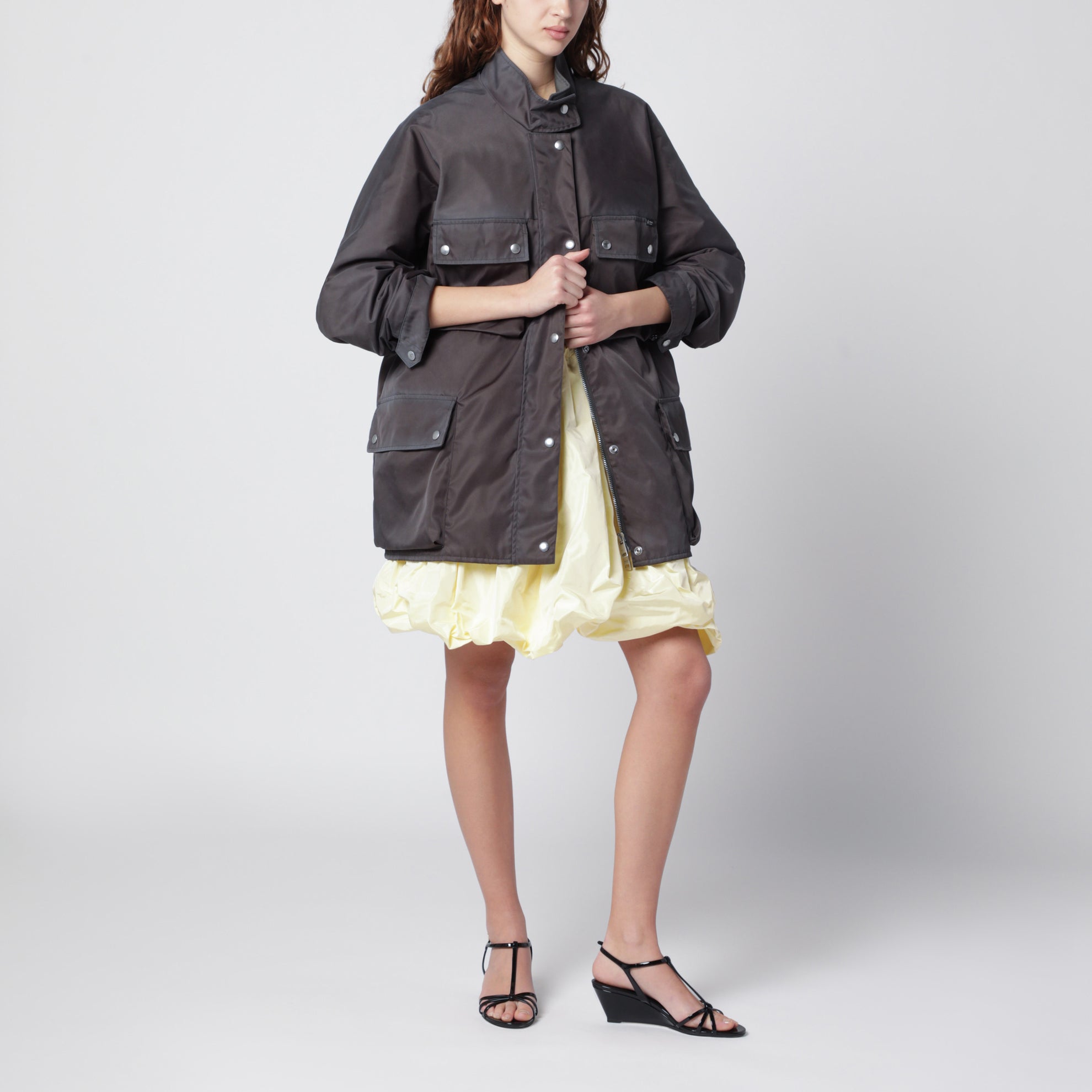 Lead-colored washed Re-Nylon raincoat