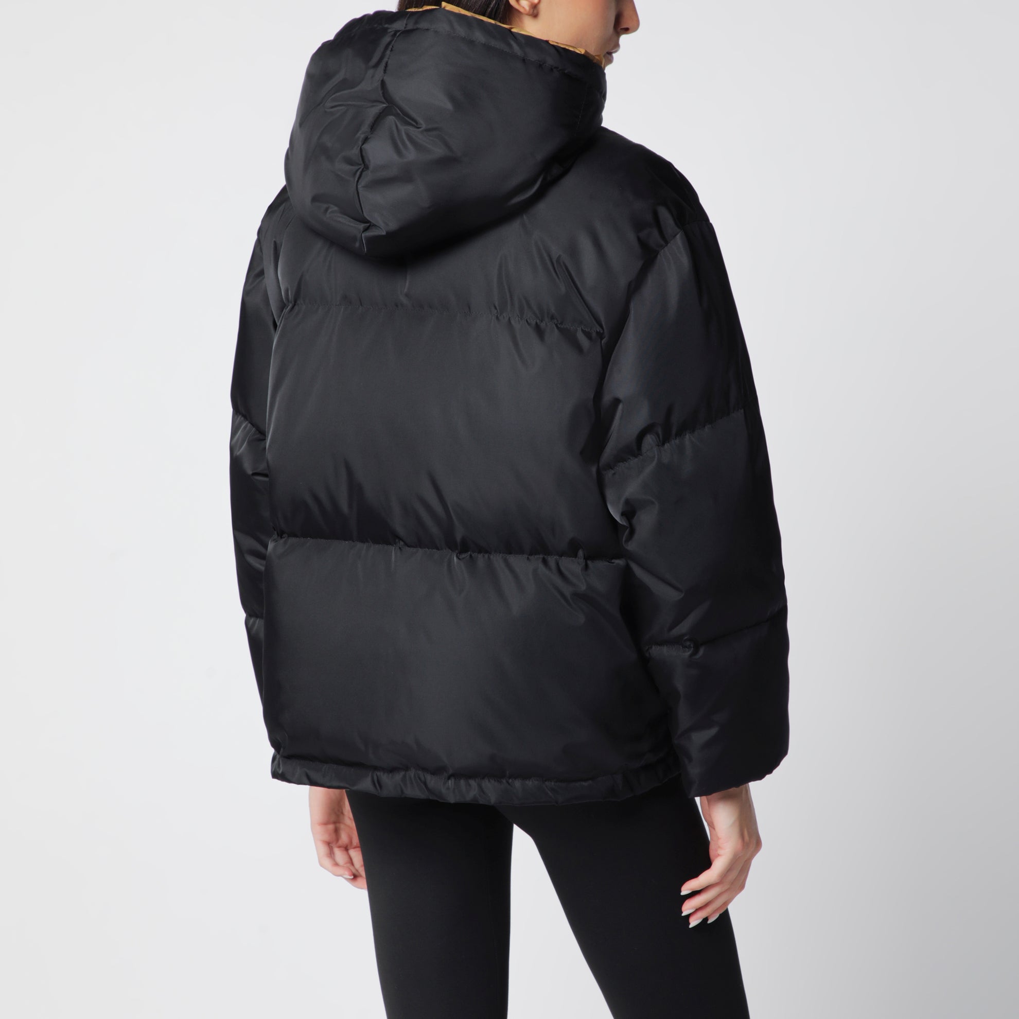 Black zip-up puffer jacket in Re-Nylon