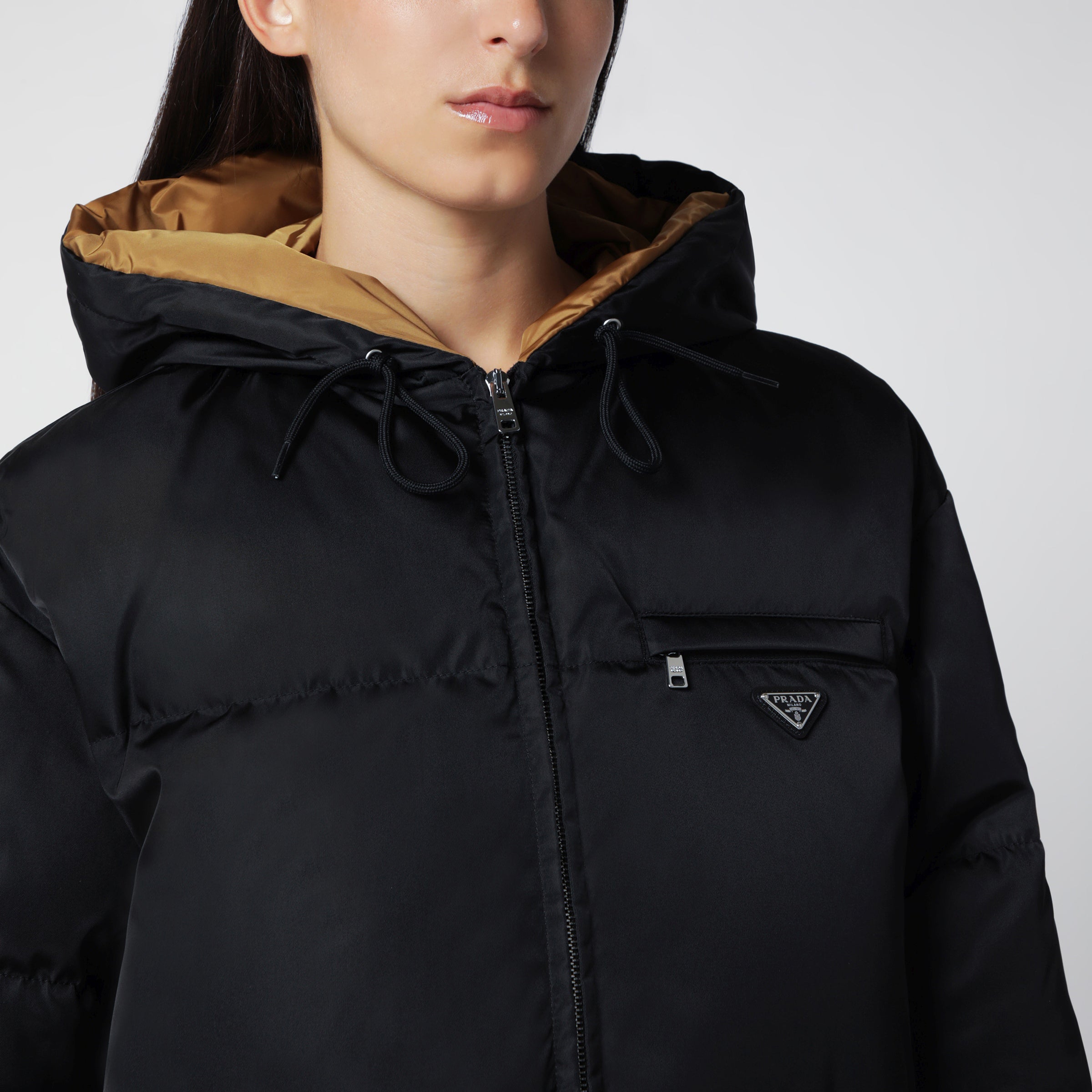 Prada Black zip-up puffer jacket in Re-Nylon | TheDoubleF