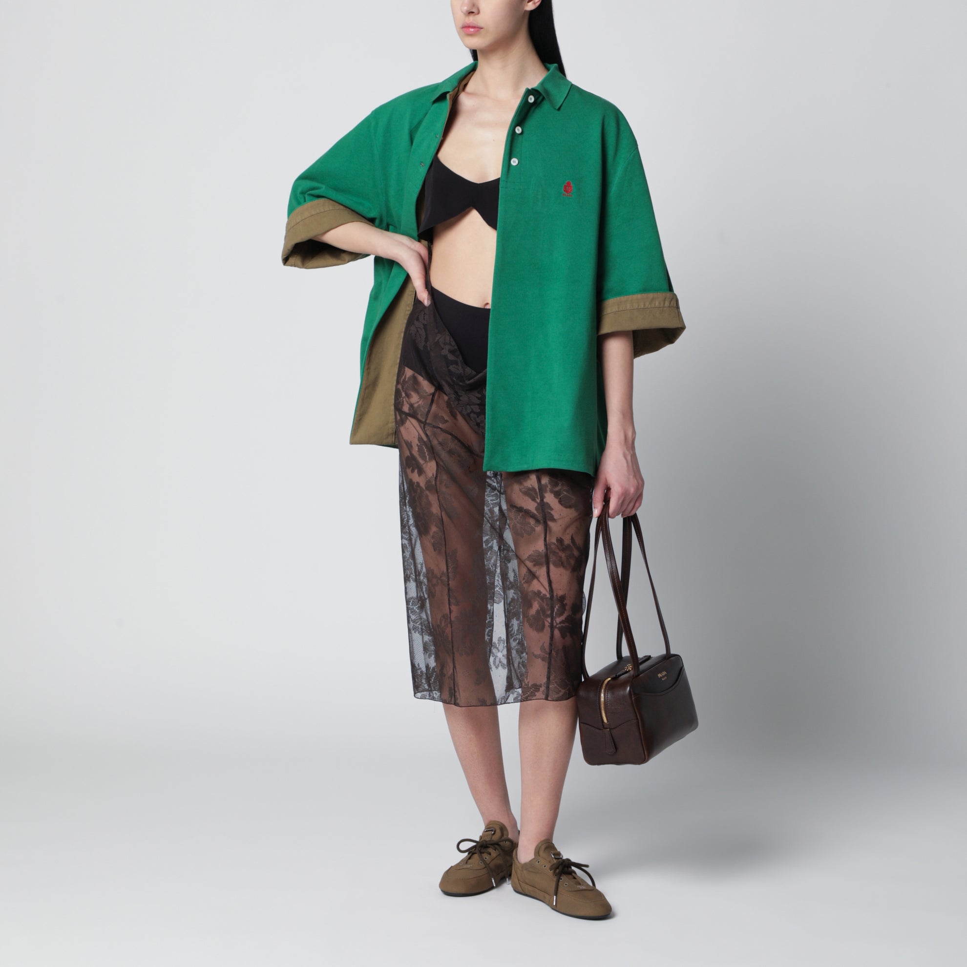 Green/camouflage piqué blouson