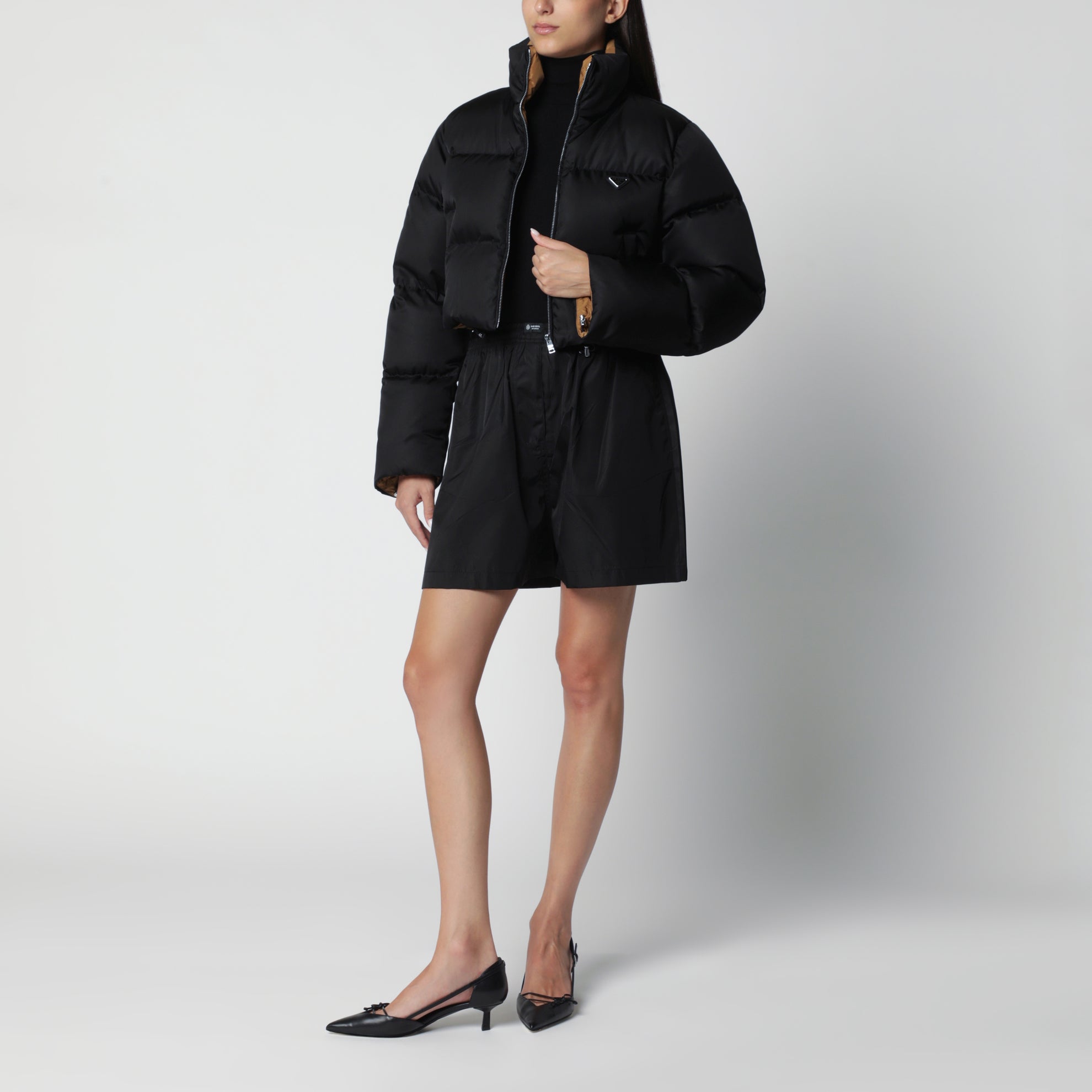 Black cropped Re-Nylon down jacket