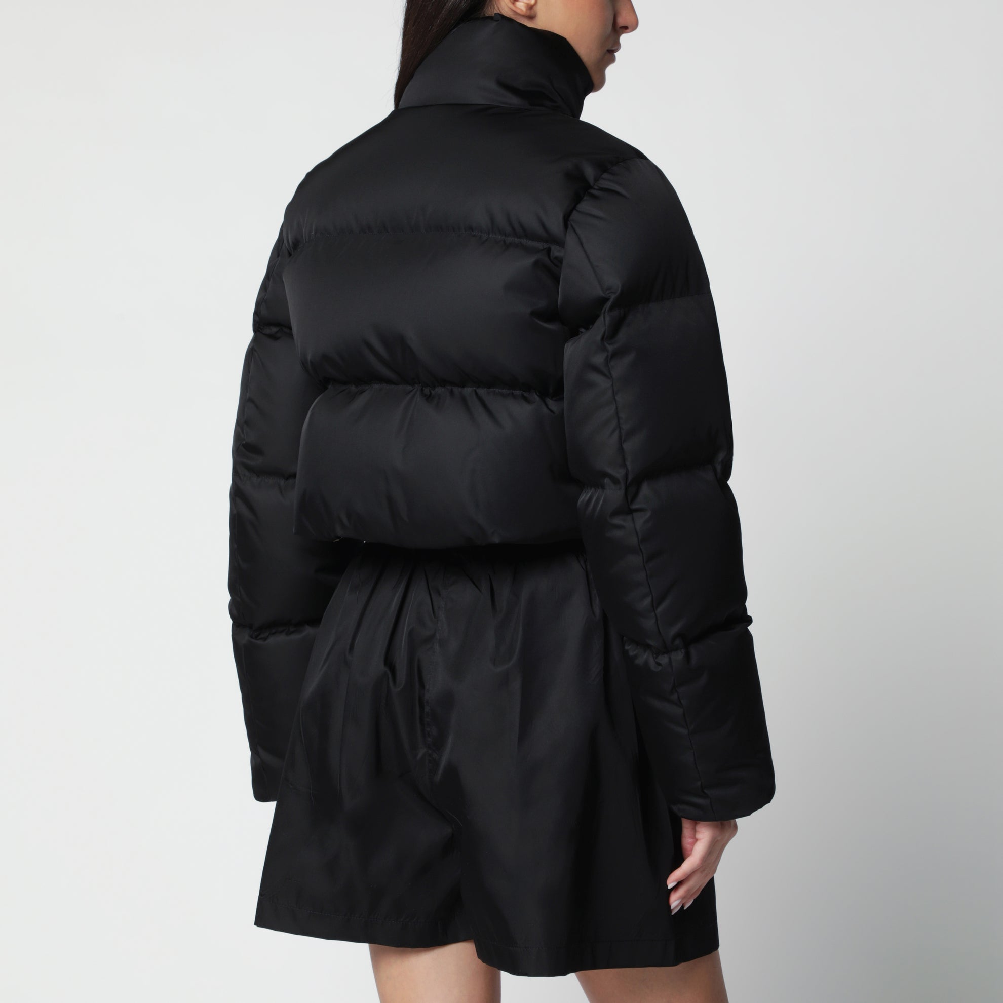 Black cropped Re-Nylon down jacket