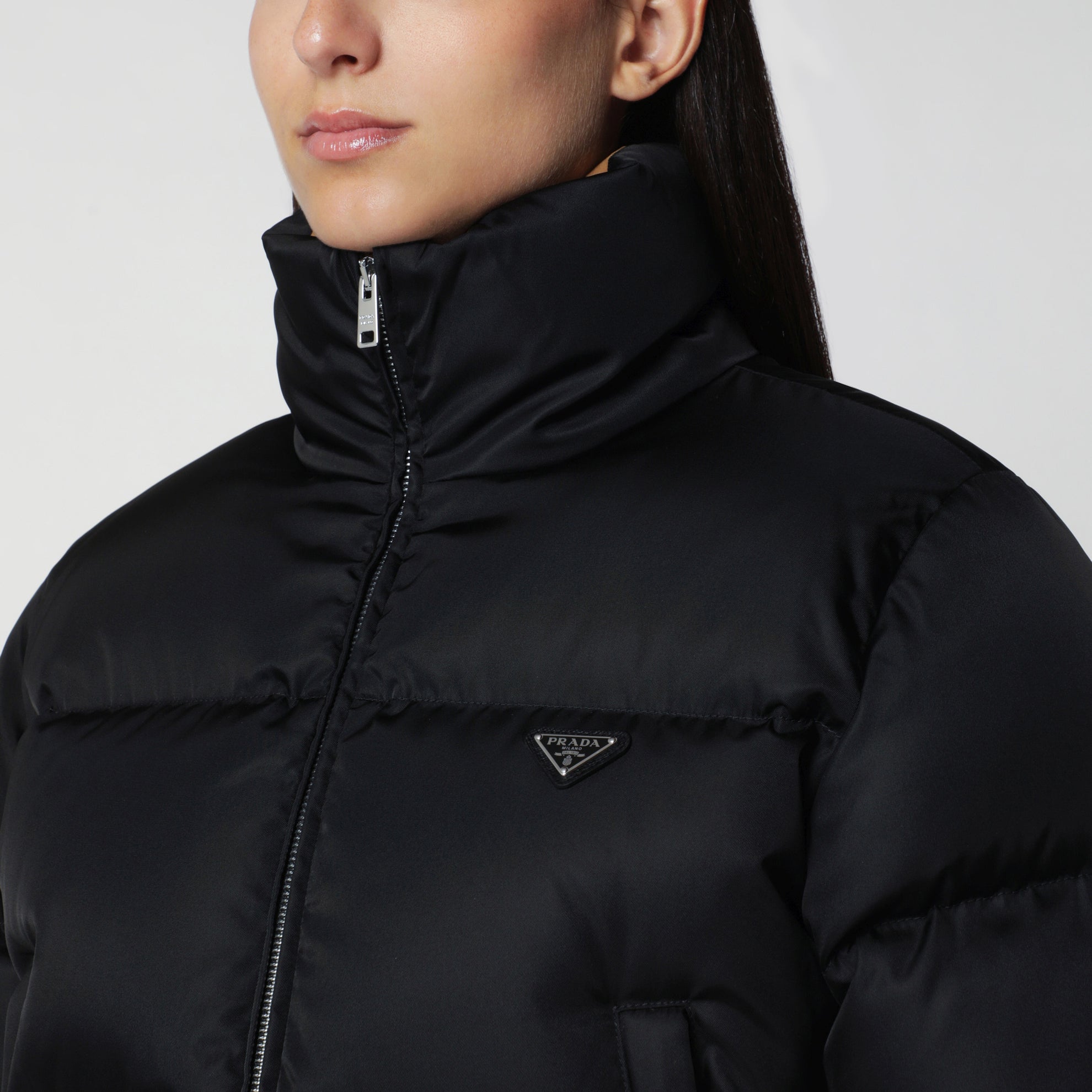 Black cropped Re-Nylon down jacket