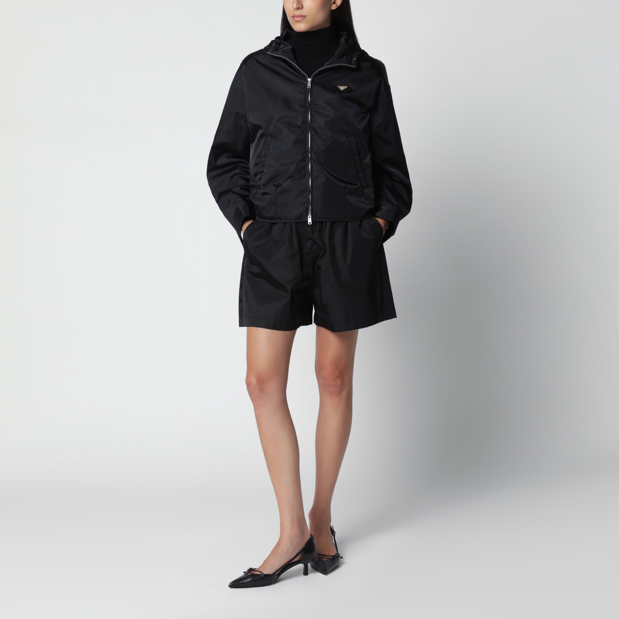 Giacca con zip nera in Re-Nylon