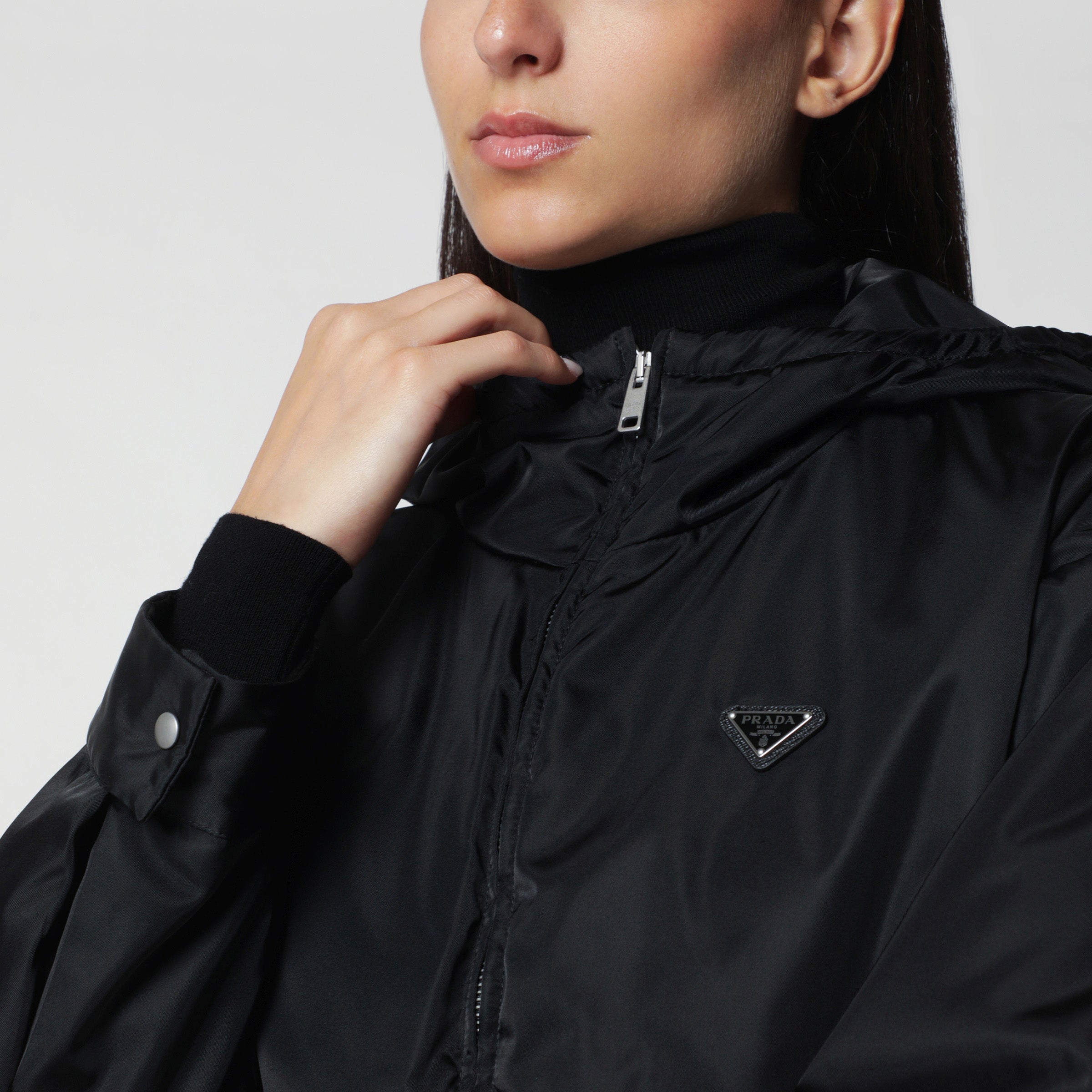 Prada Black zip jacket in Re-Nylon | TheDoubleF