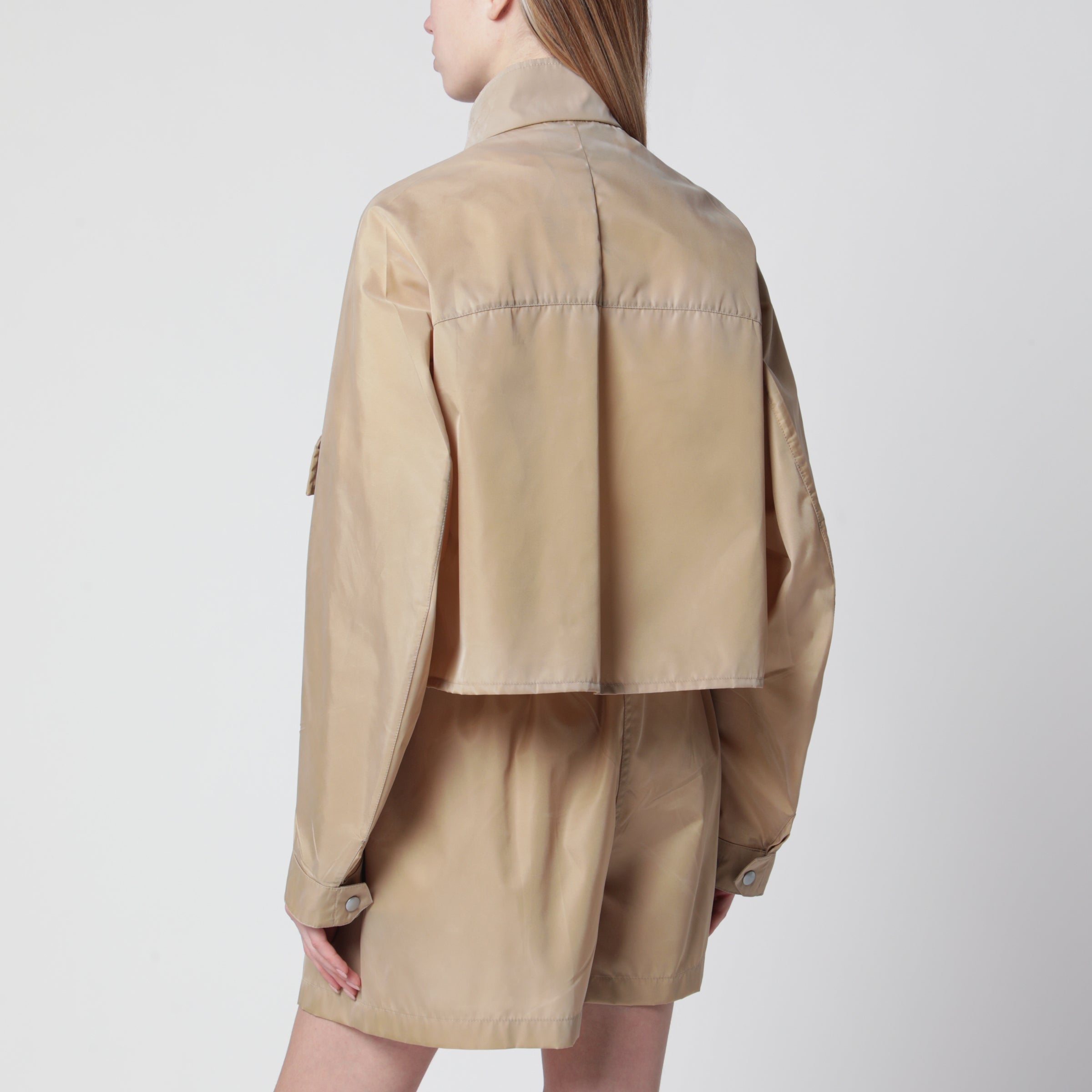 Prada Short Re-Nylon raincoat in camel | TheDoubleF