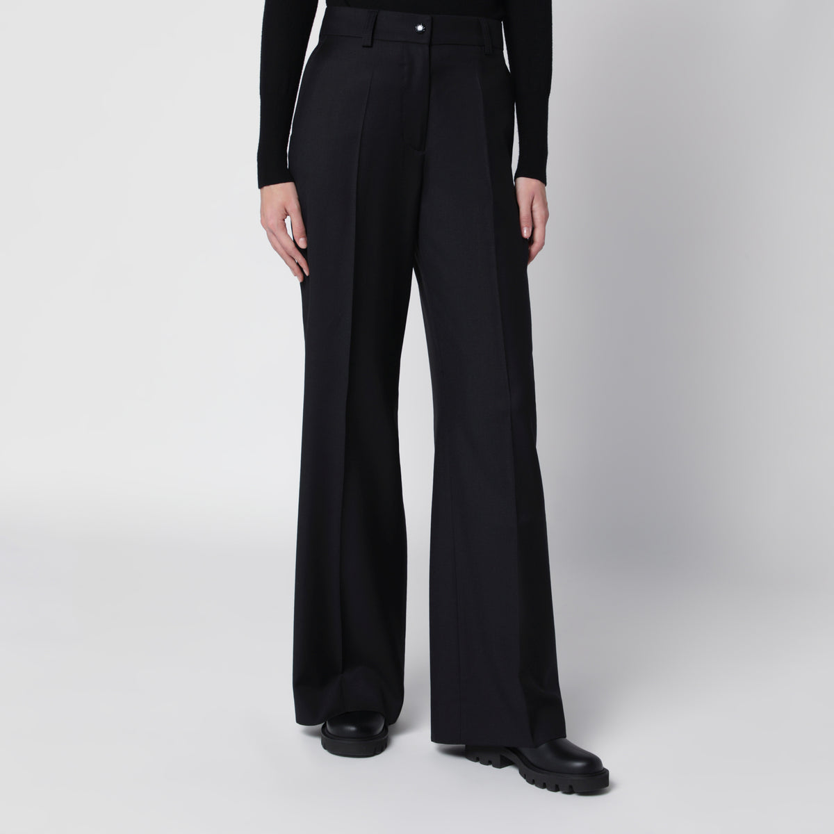 Schwarze Hose mit weitem Bein aus Wolle