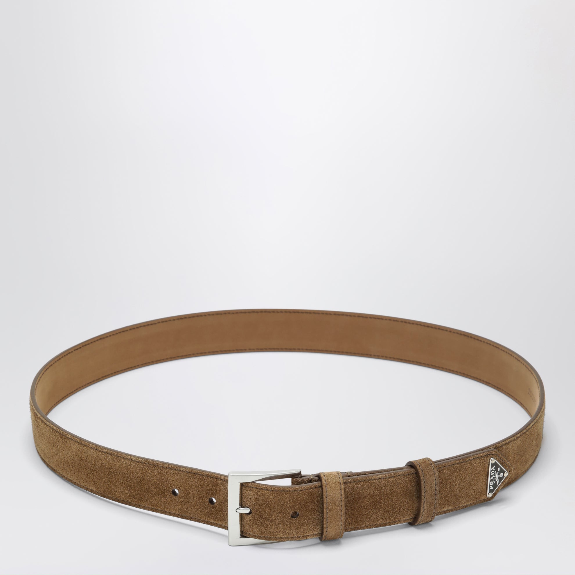 Suede leather belt with logo plaque