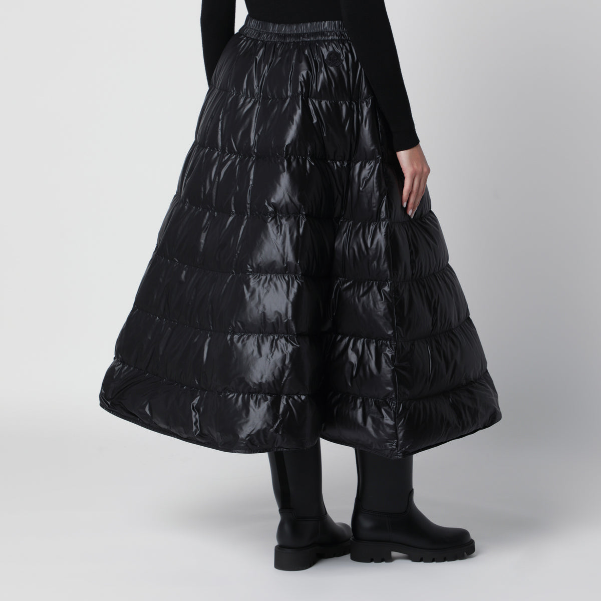 Black quilted padded midi skirt