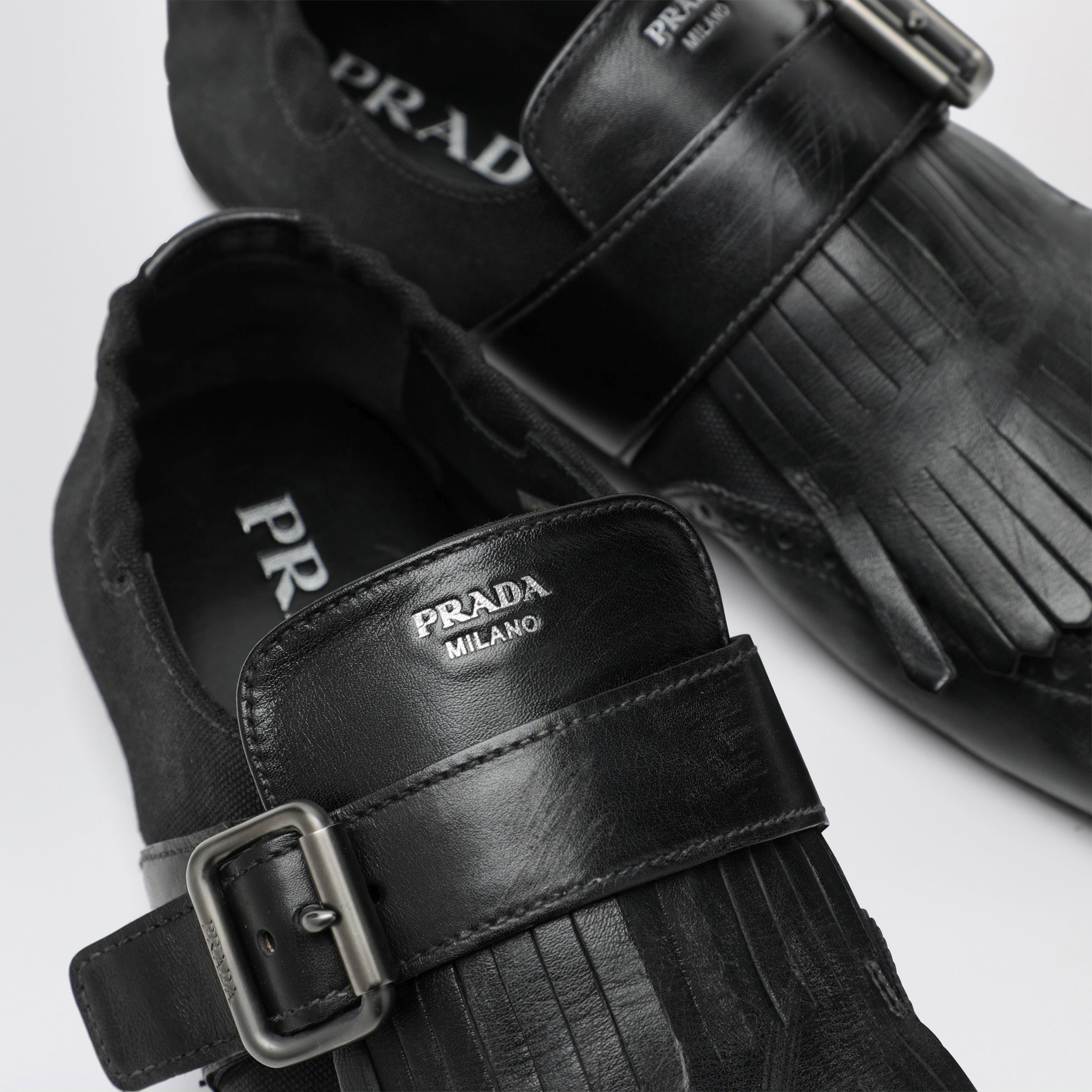Prada Black leather Shuffle buckle shoes | TheDoubleF