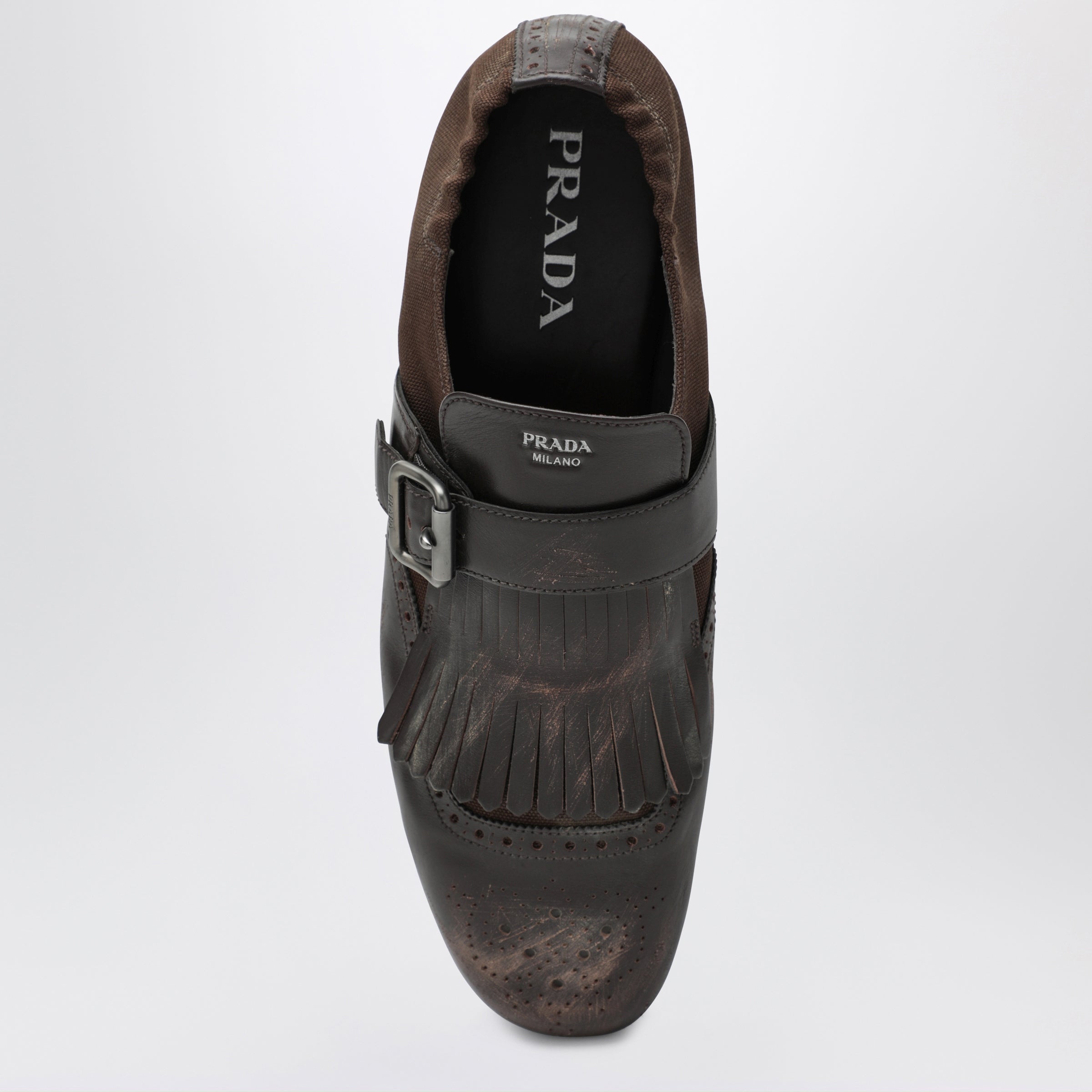 Prada Dark brown leather Shuffle buckle shoes | TheDoubleF