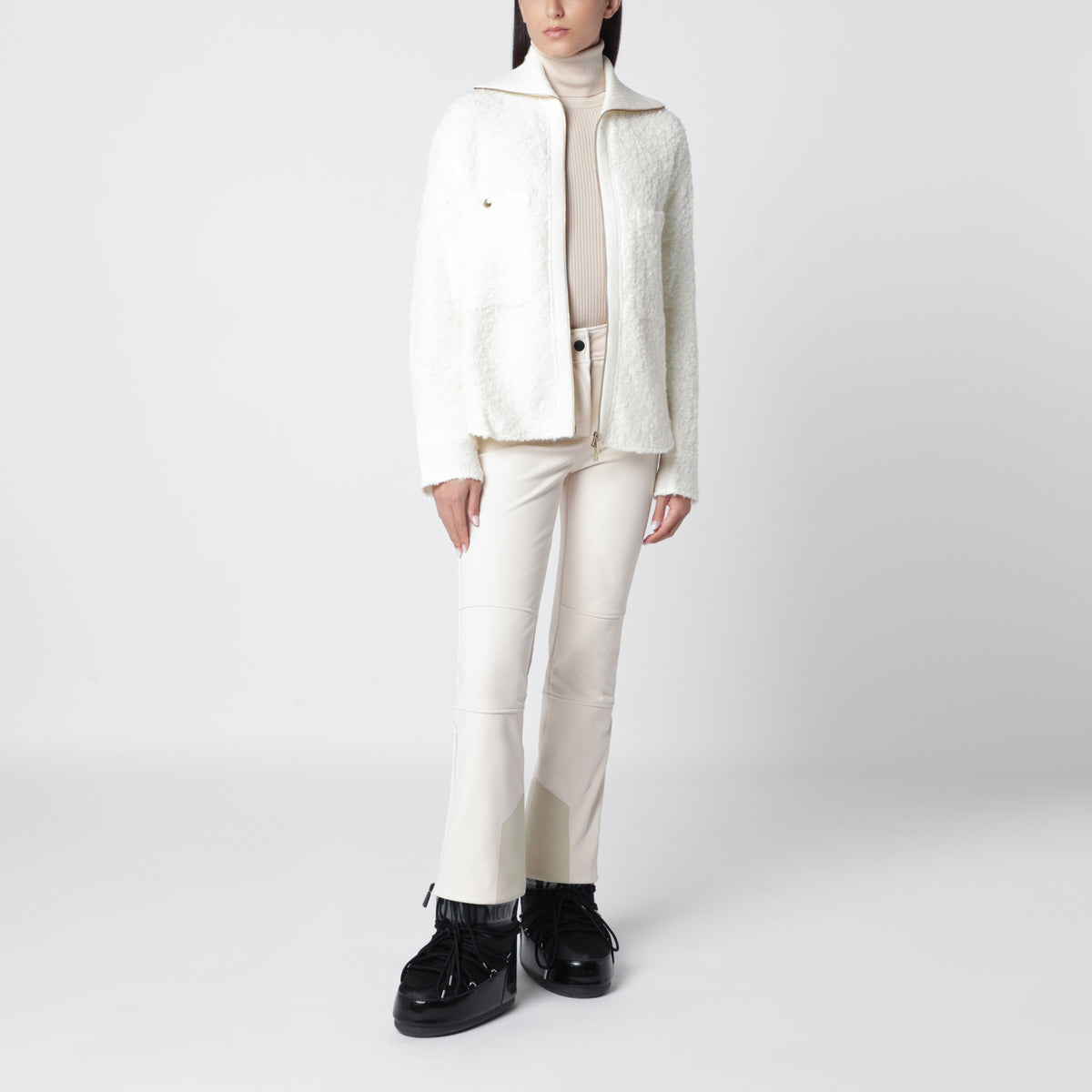 Giacca con zip bianca in tessuto bouclé