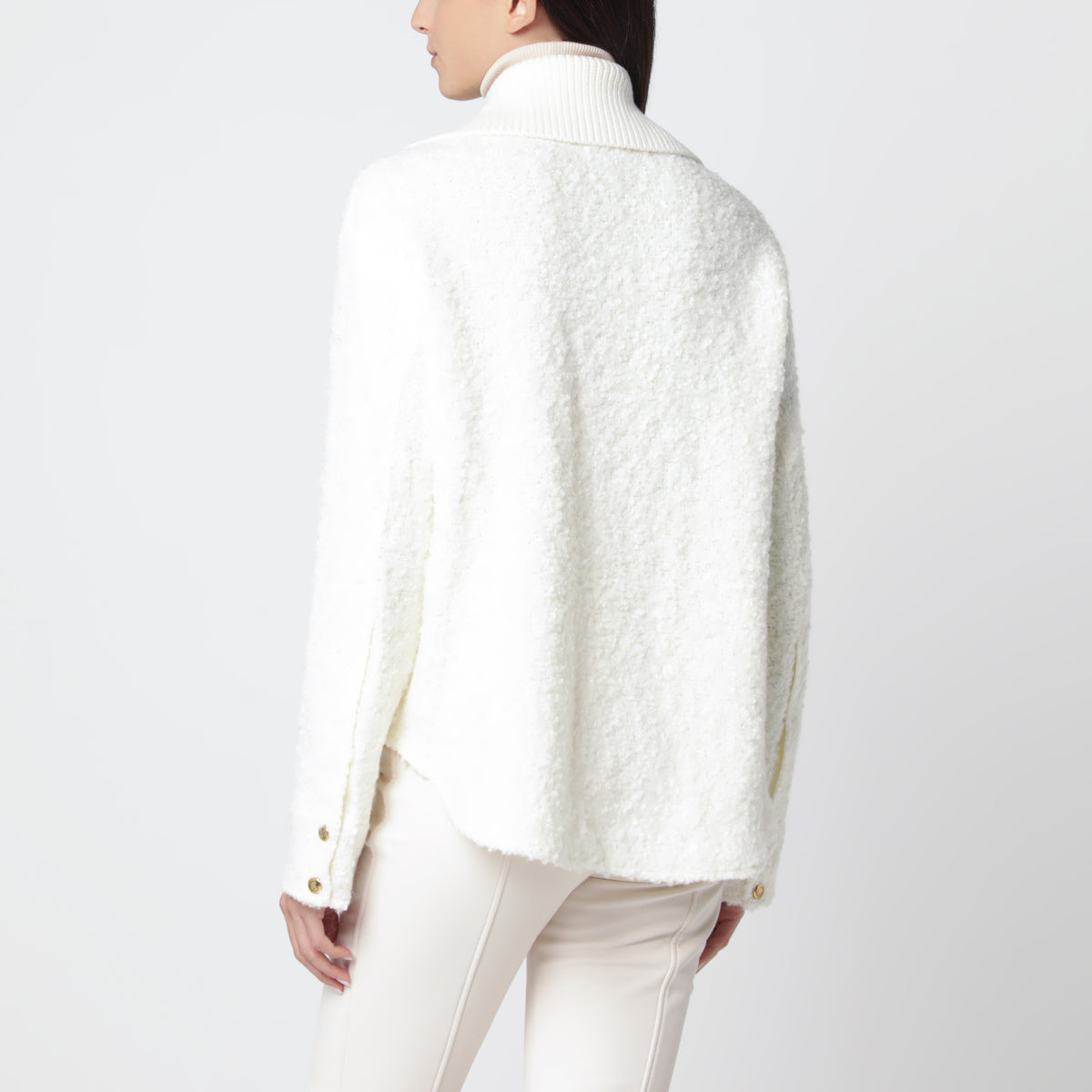 Giacca con zip bianca in tessuto bouclé