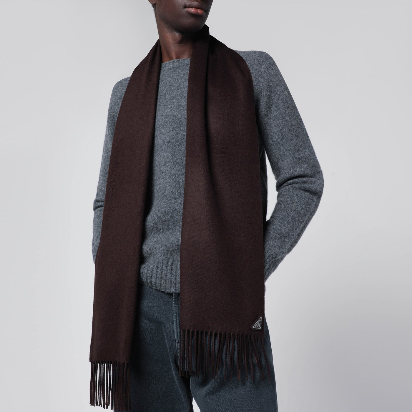 Sciarpa marrone in seta e cashmere