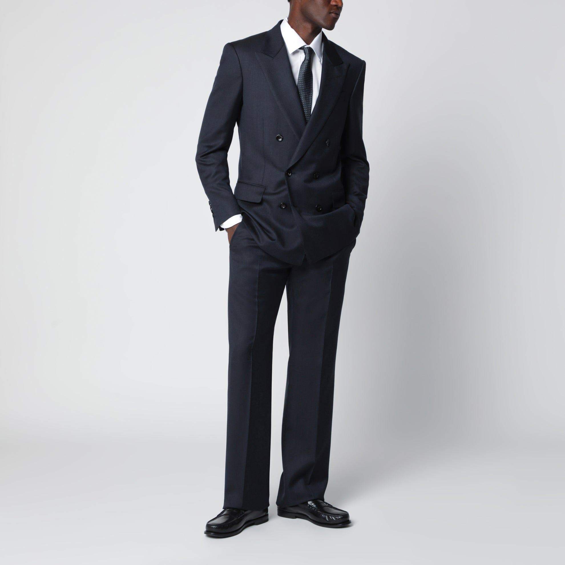 Navy double-breasted wool suit