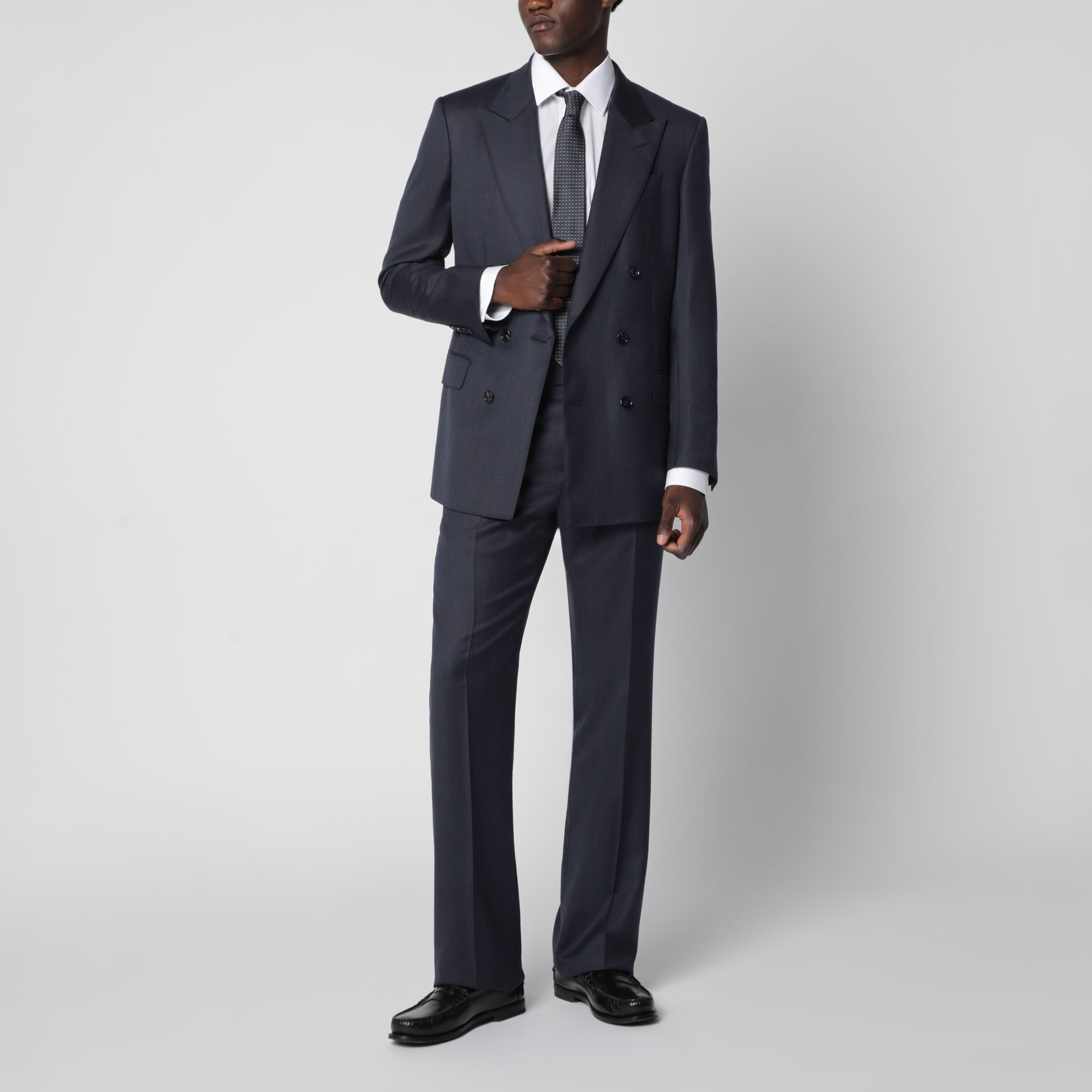 Navy double-breasted wool suit