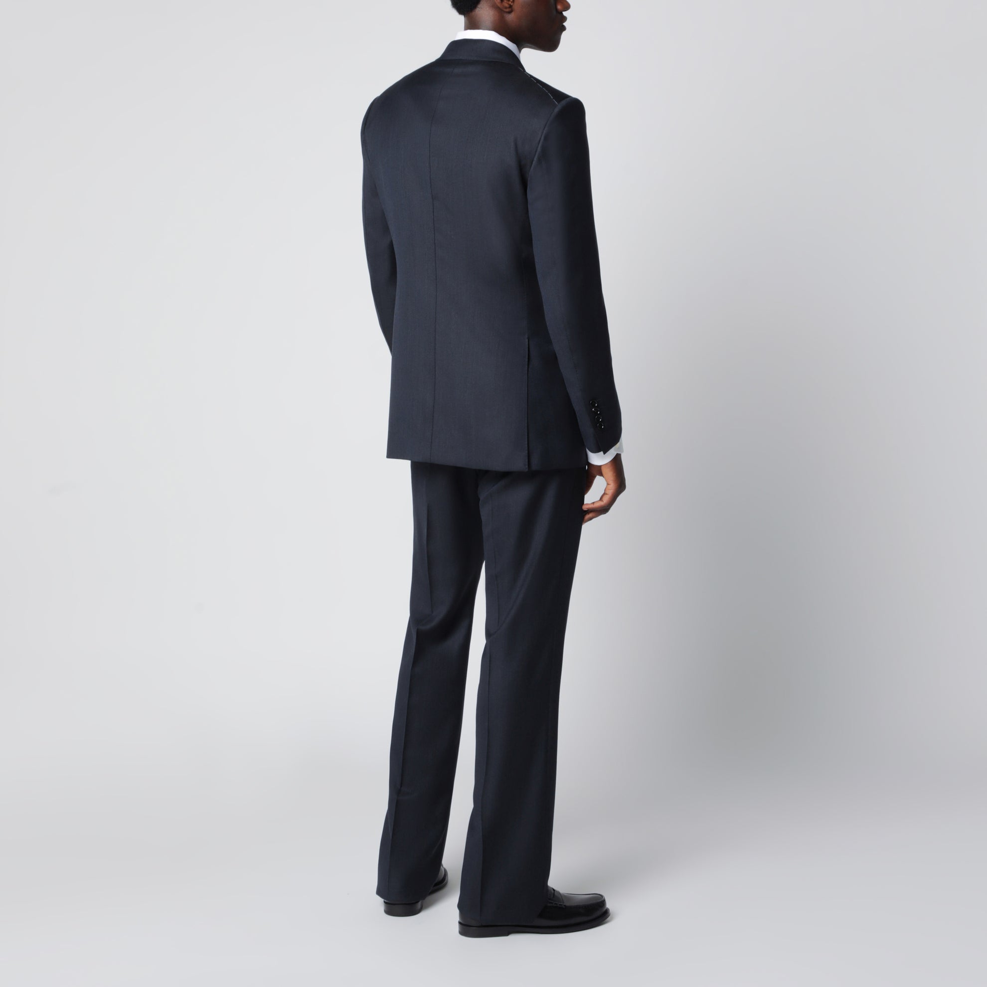 Navy double-breasted wool suit