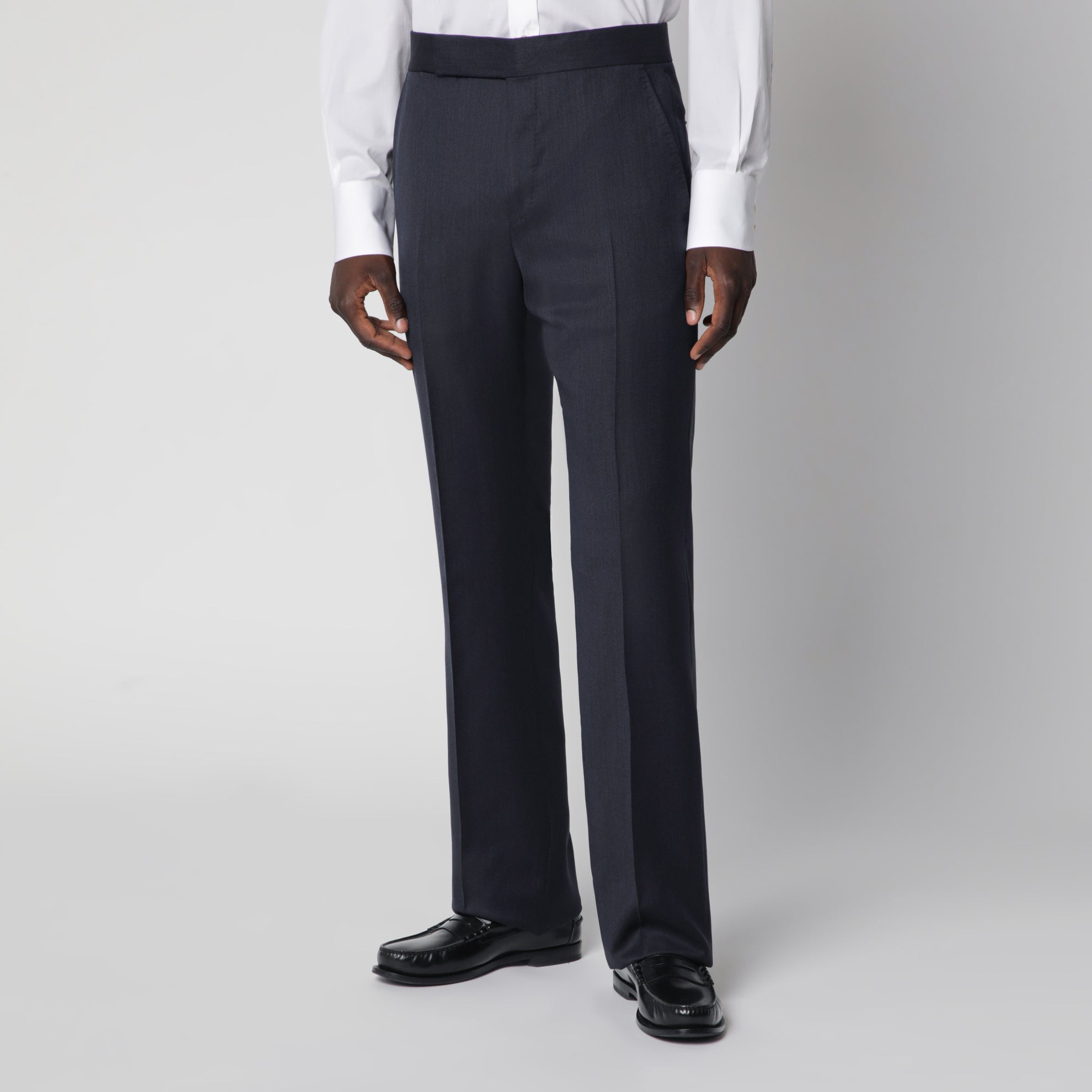 Navy double-breasted wool suit