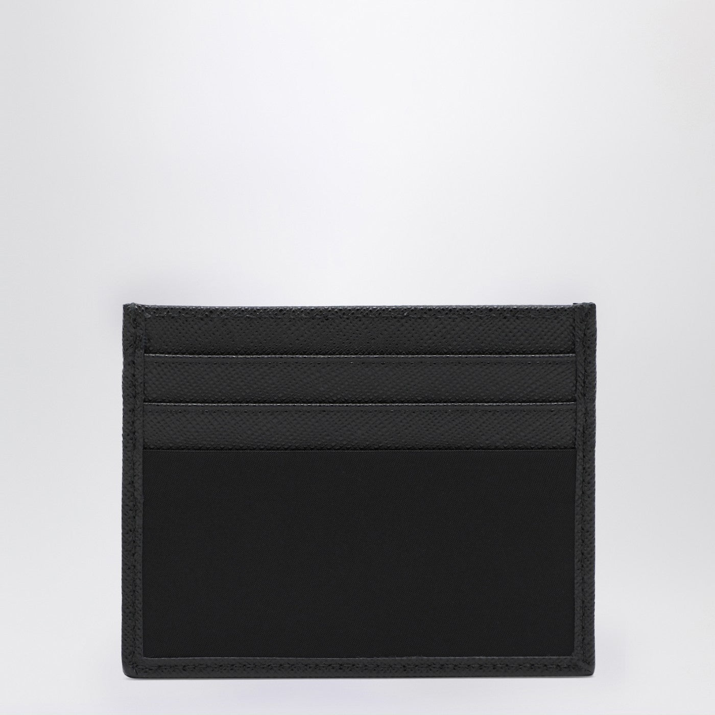 Schwarzes Kreditkartenetui aus Nylon und Saffiano-Leder