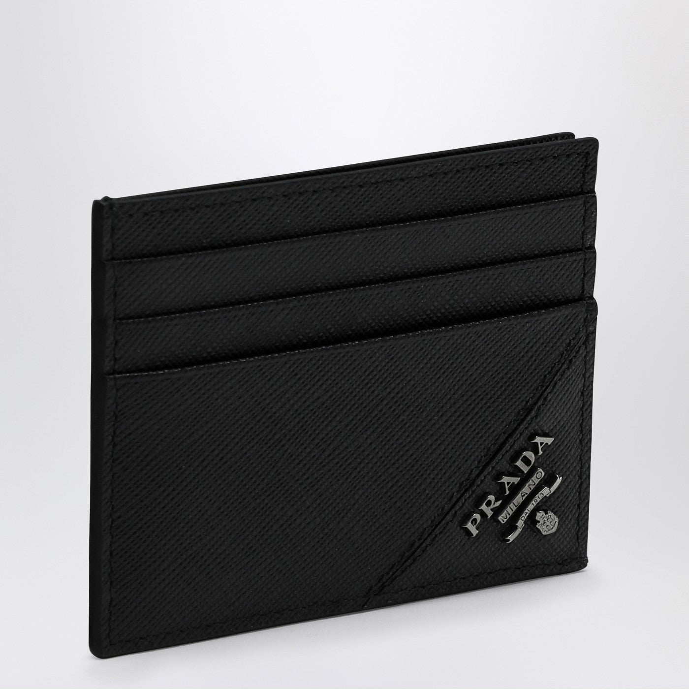 Portafoglio in pelle Saffiano nero/argento