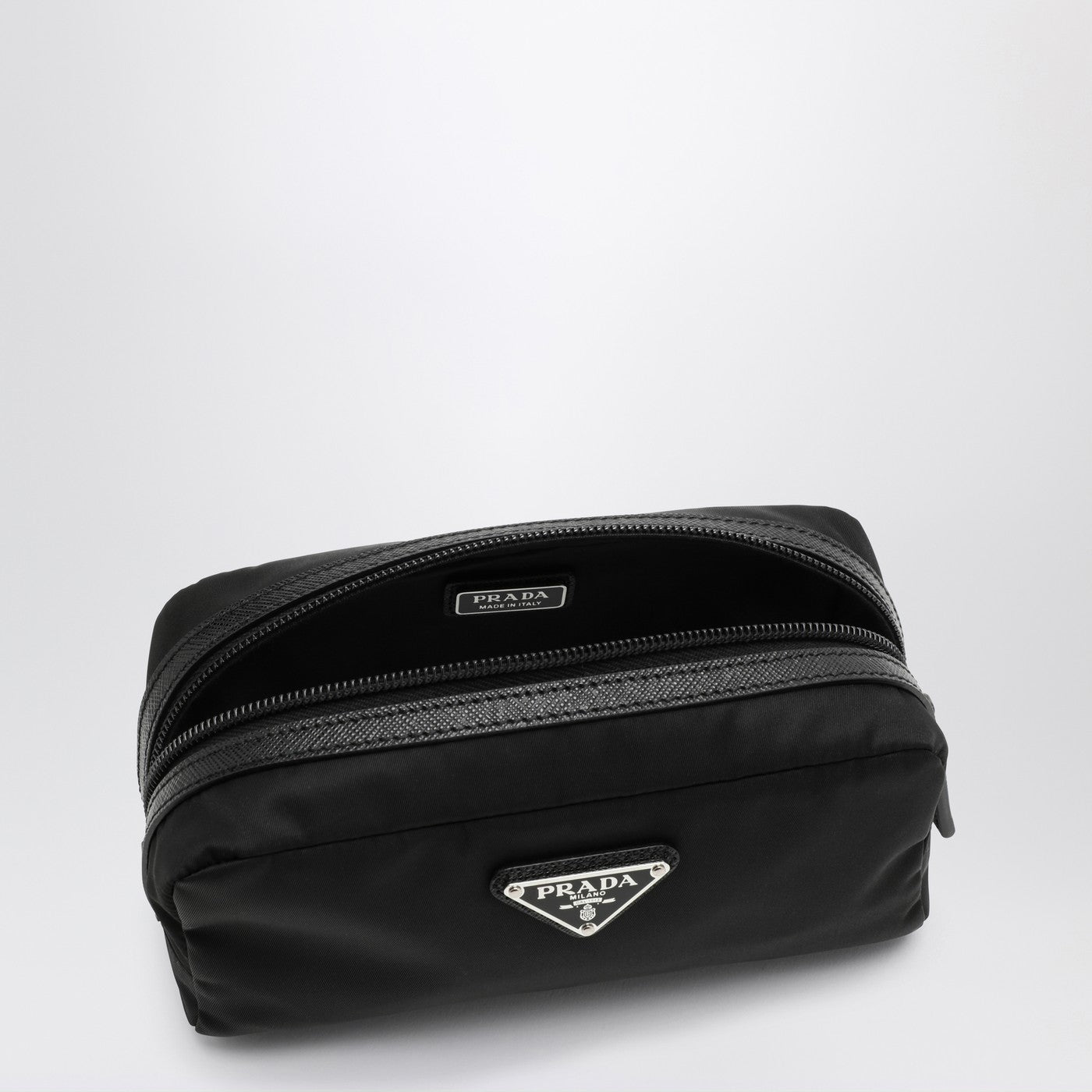 Black Re-Nylon beauty case with logo