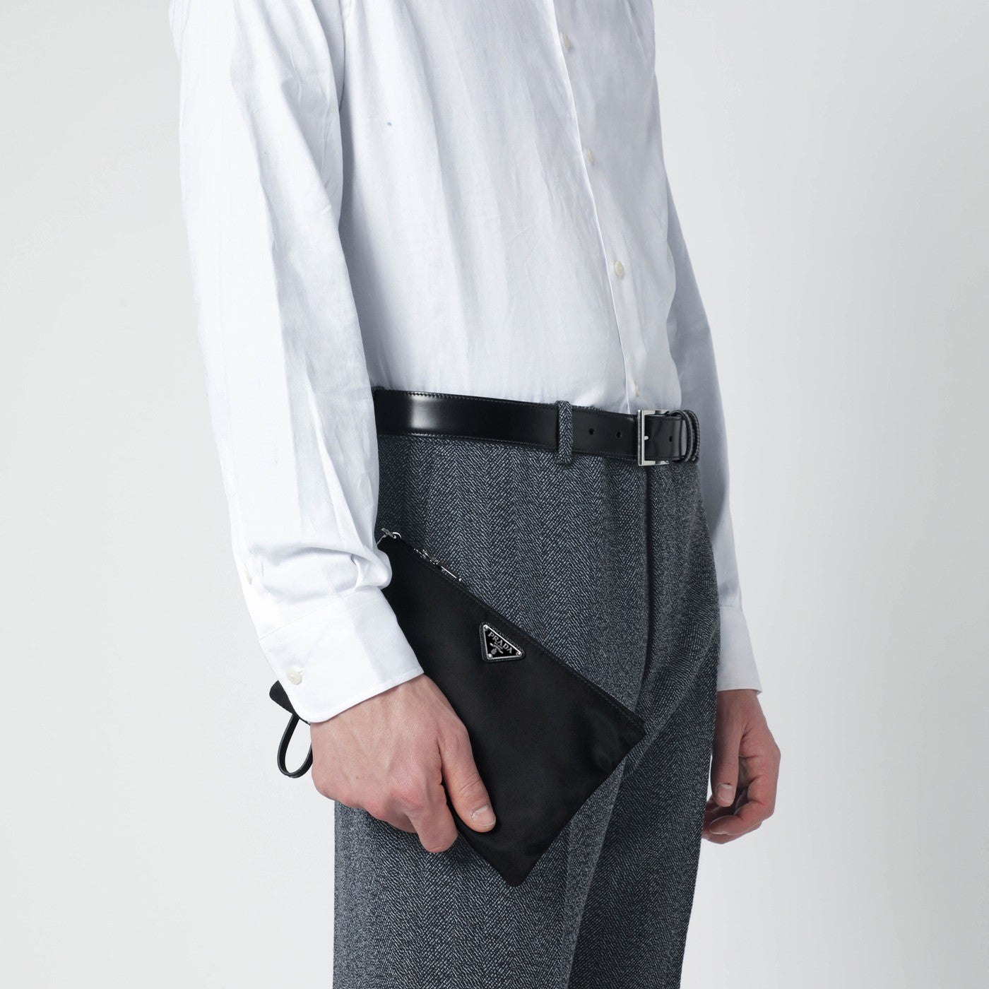 Mera pouch in Re-Nylon and Saffiano leather