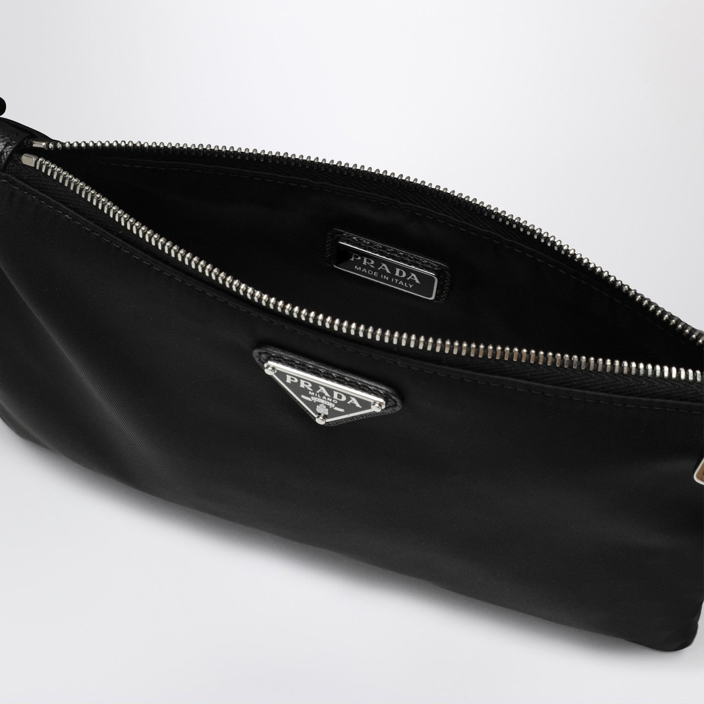Mera pouch in Re-Nylon and Saffiano leather