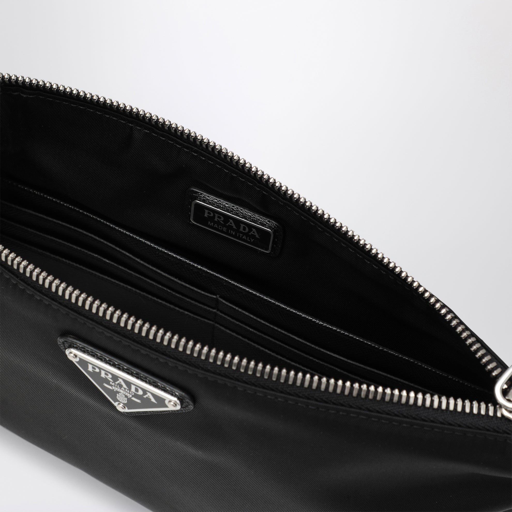 Black Re-Nylon and Saffiano Pouch
