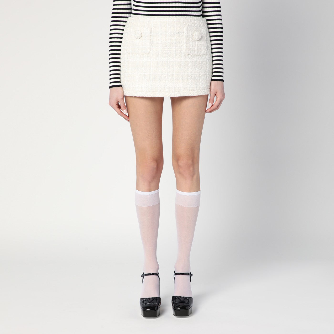 Mini jupe ivoire en tweed texturé