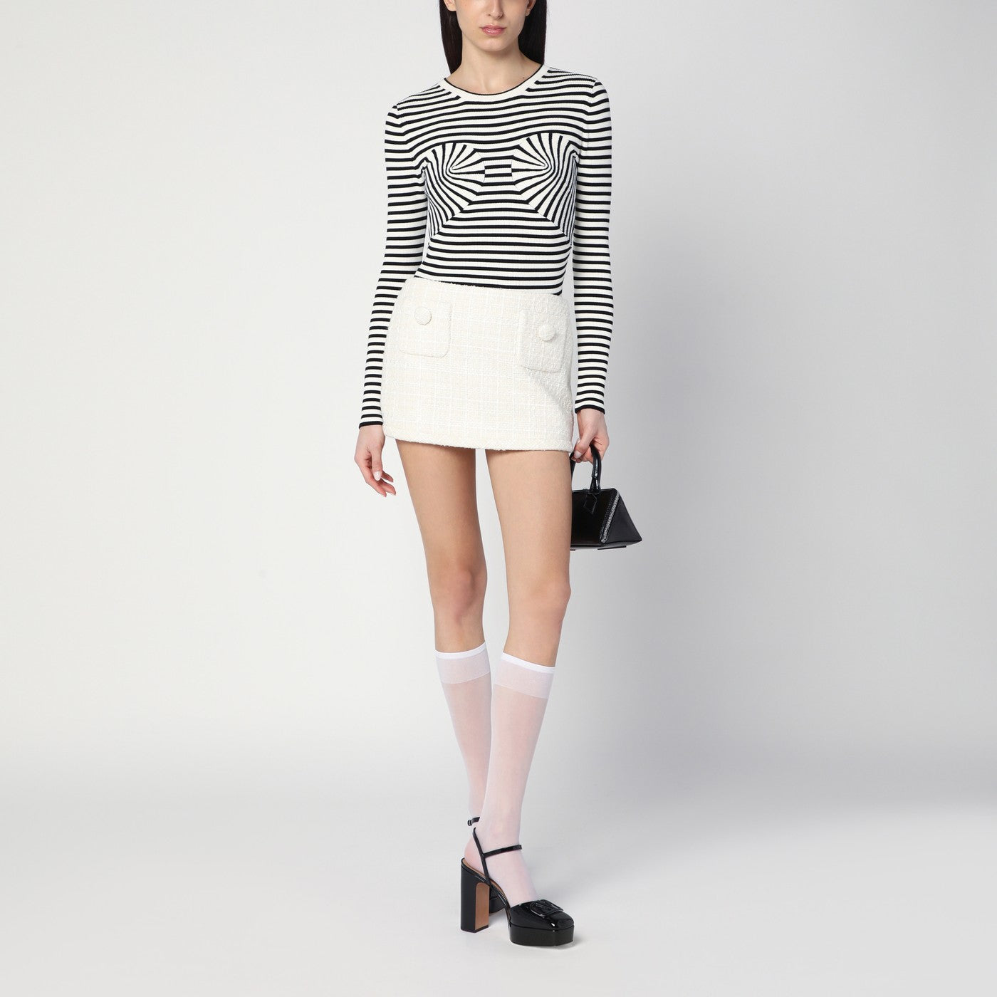 Mini jupe ivoire en tweed texturé