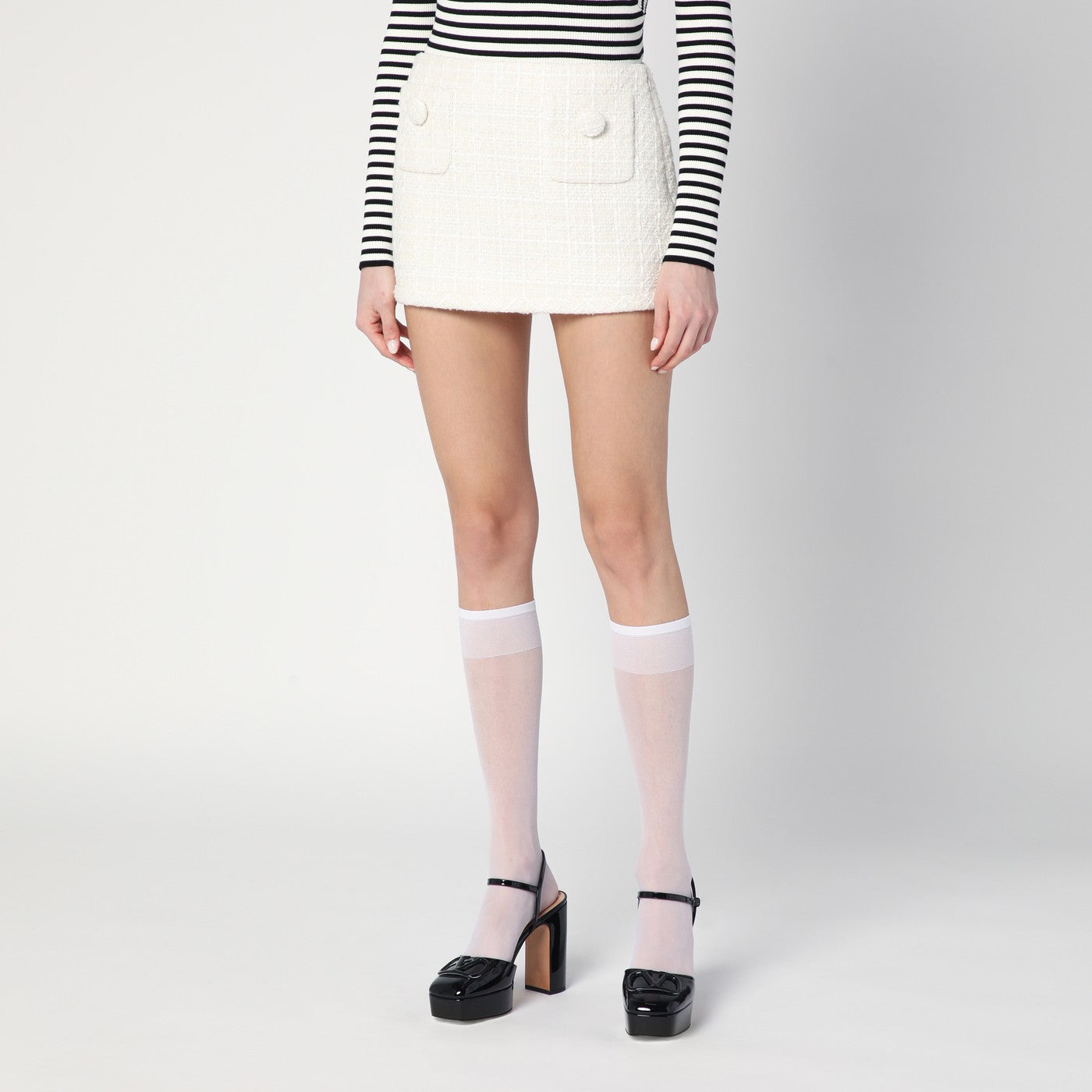 Mini jupe ivoire en tweed texturé