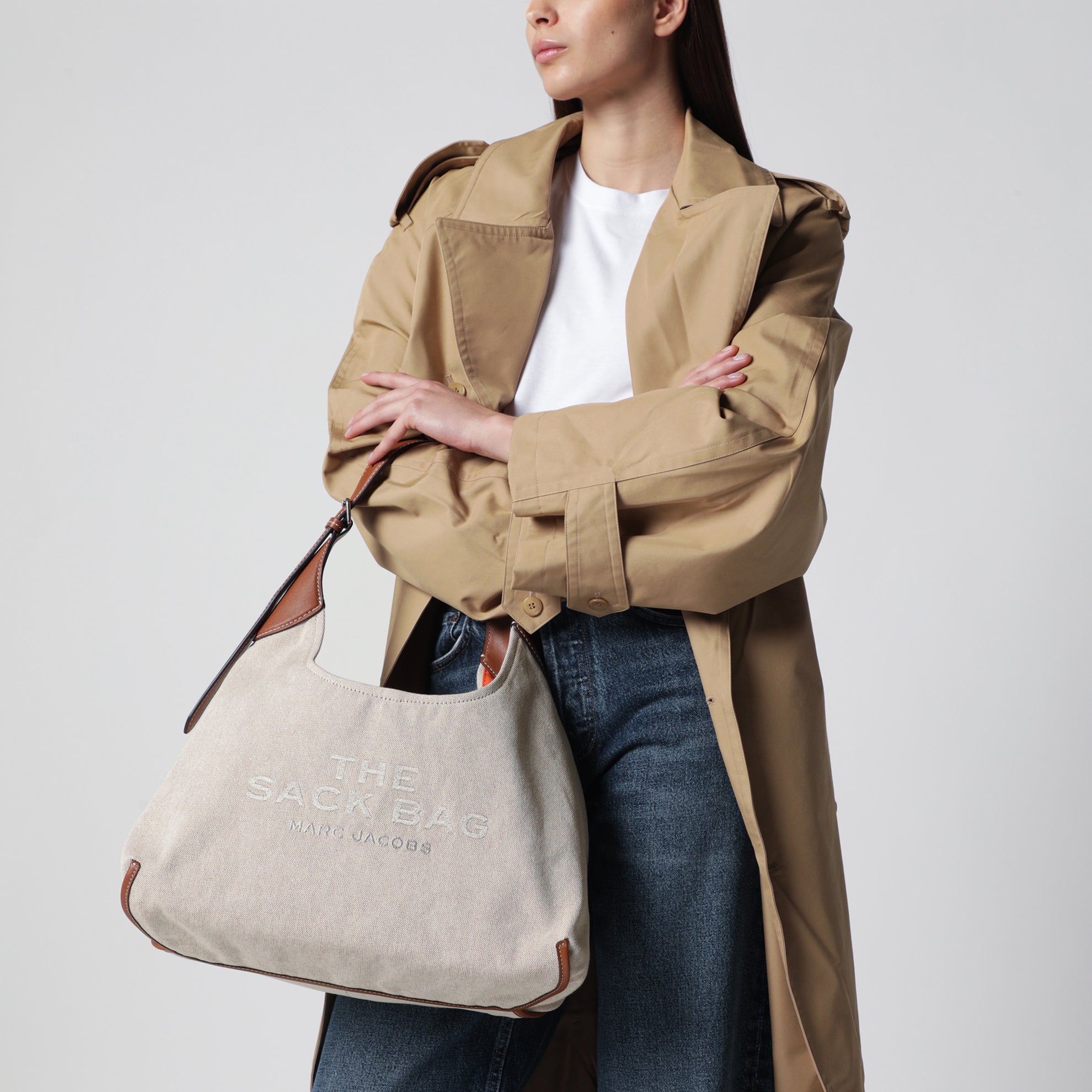 Sack Bag bucket bag in canvas and leather beige/argan
