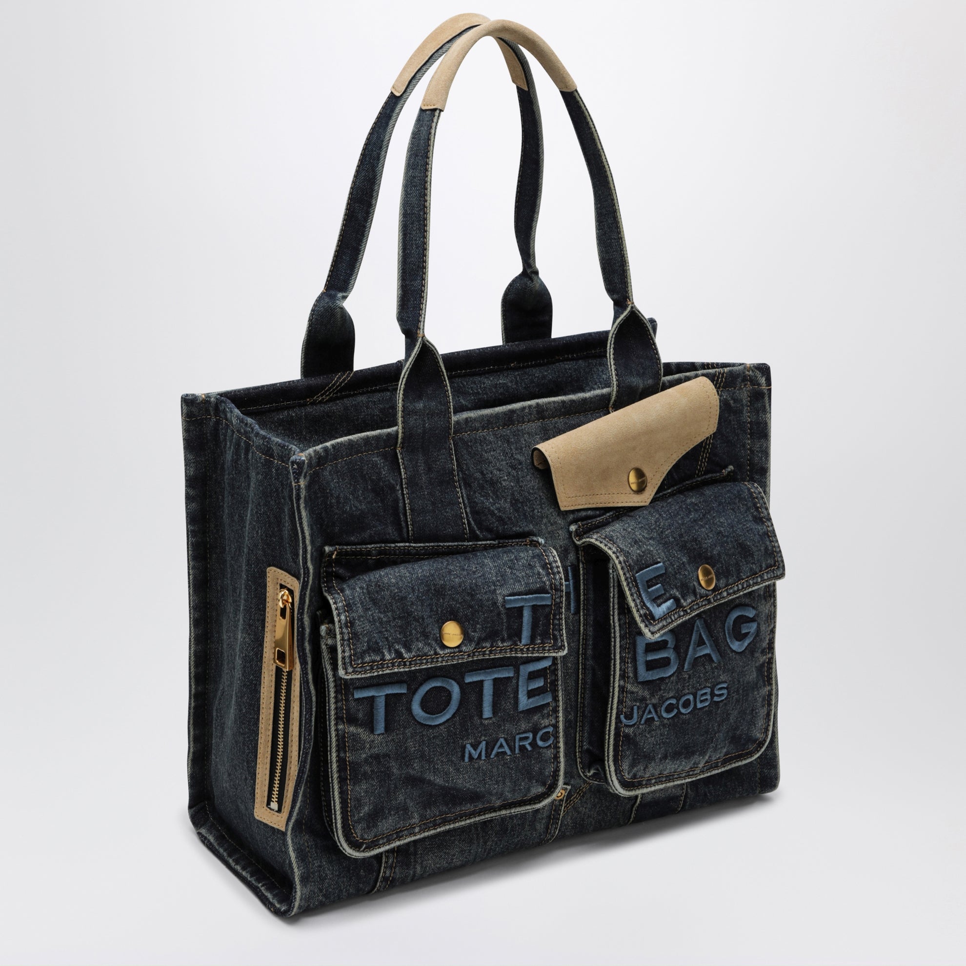The Cargo Tote Bag groß aus Denim und Wildleder