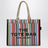 Large rainbow-striped mesh tote bag
