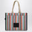 Large rainbow-striped mesh tote bag