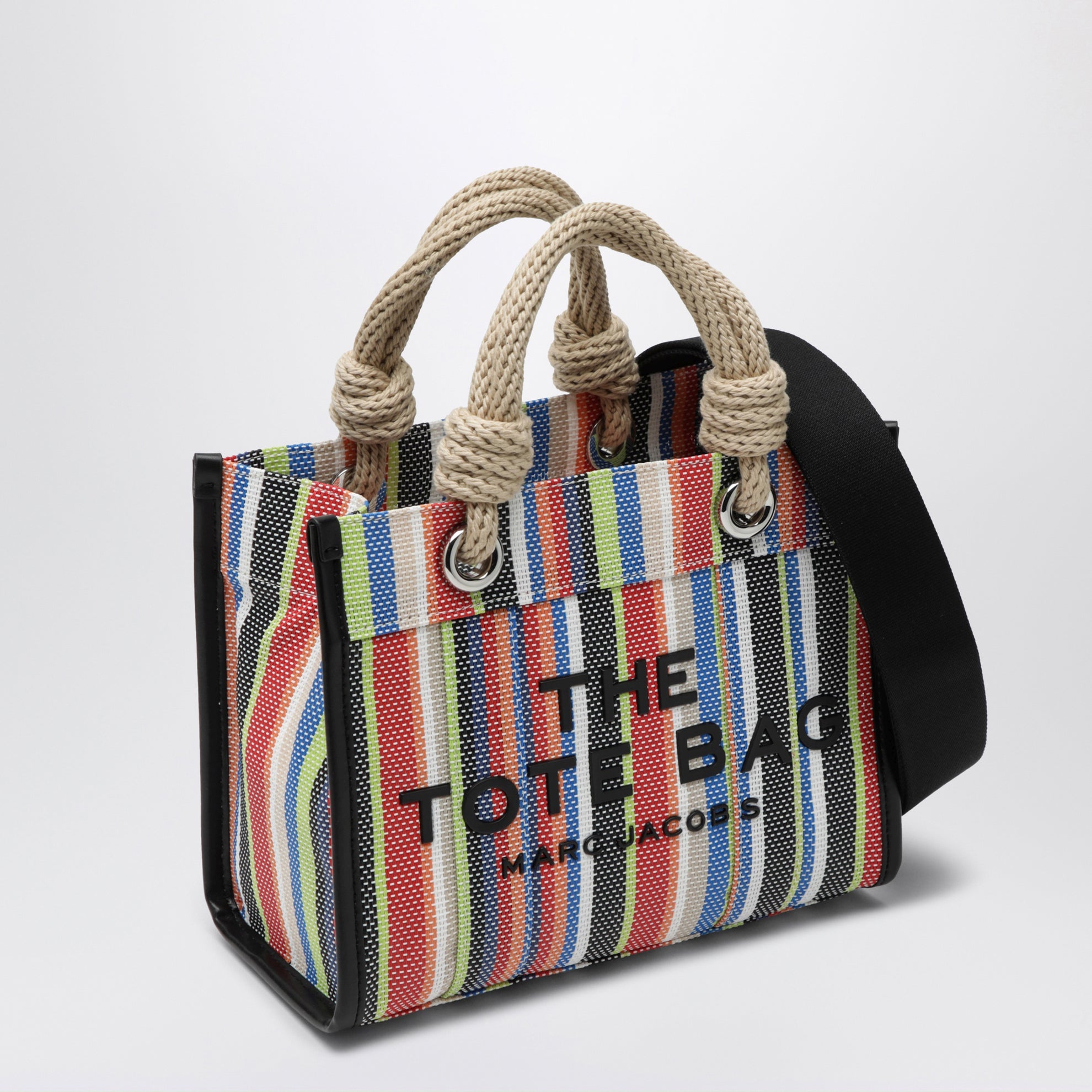 Small rainbow-striped mesh tote bag