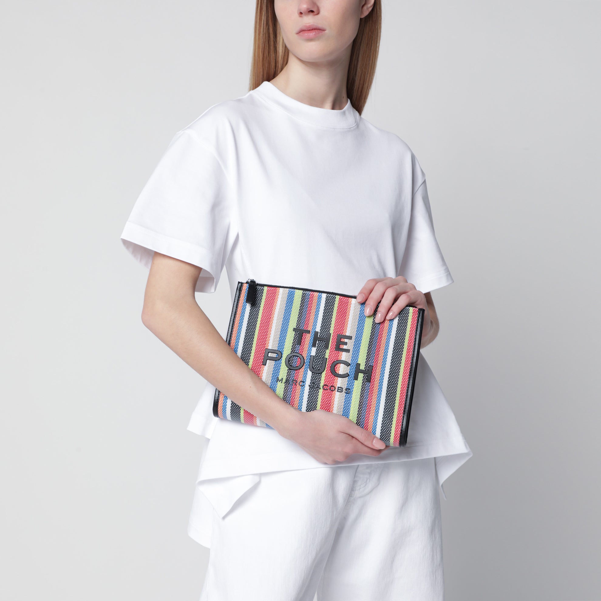 Pochette grande in rete a righe arcobaleno rossa