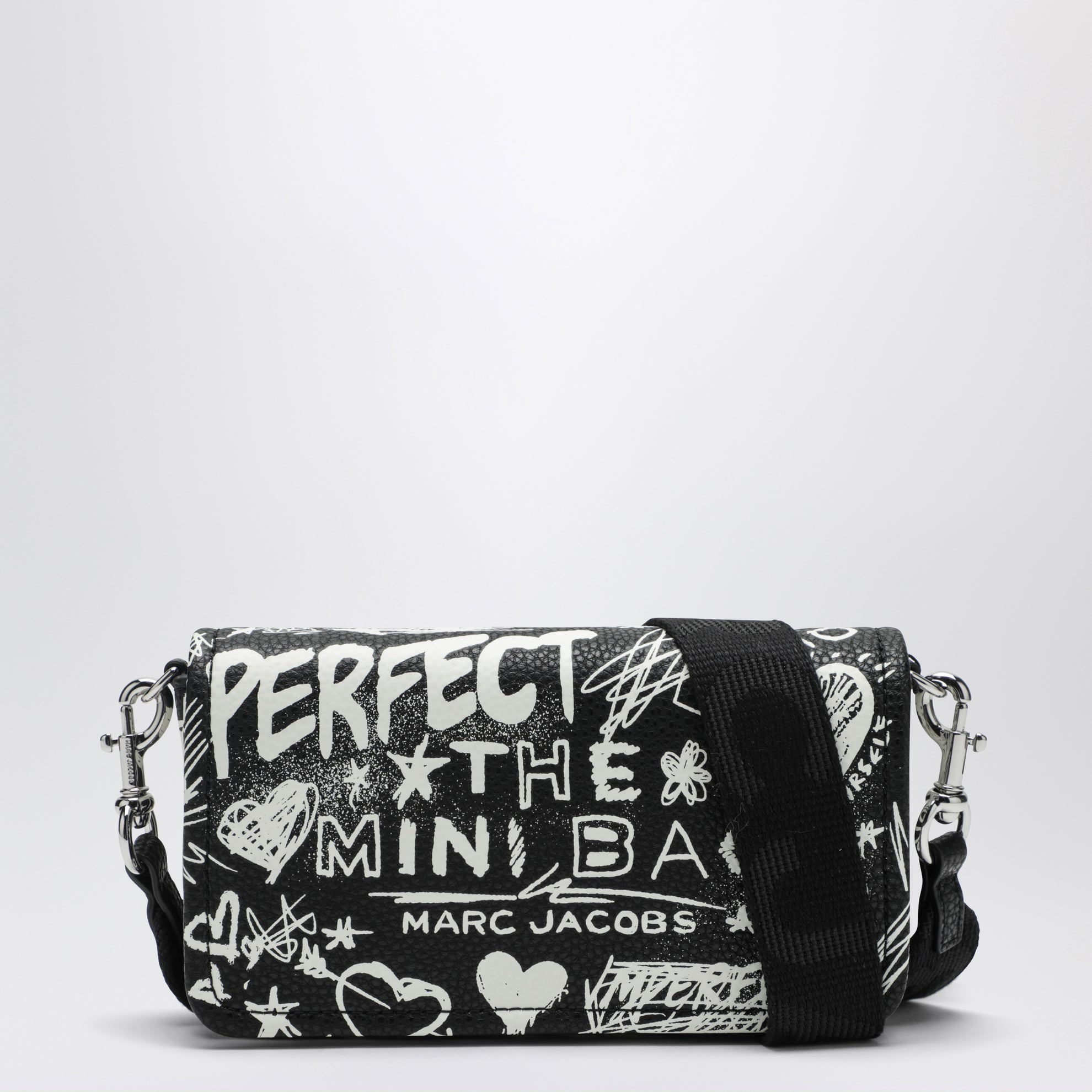 Mini-Schultertasche schwarz mit Punk-Schriftzug