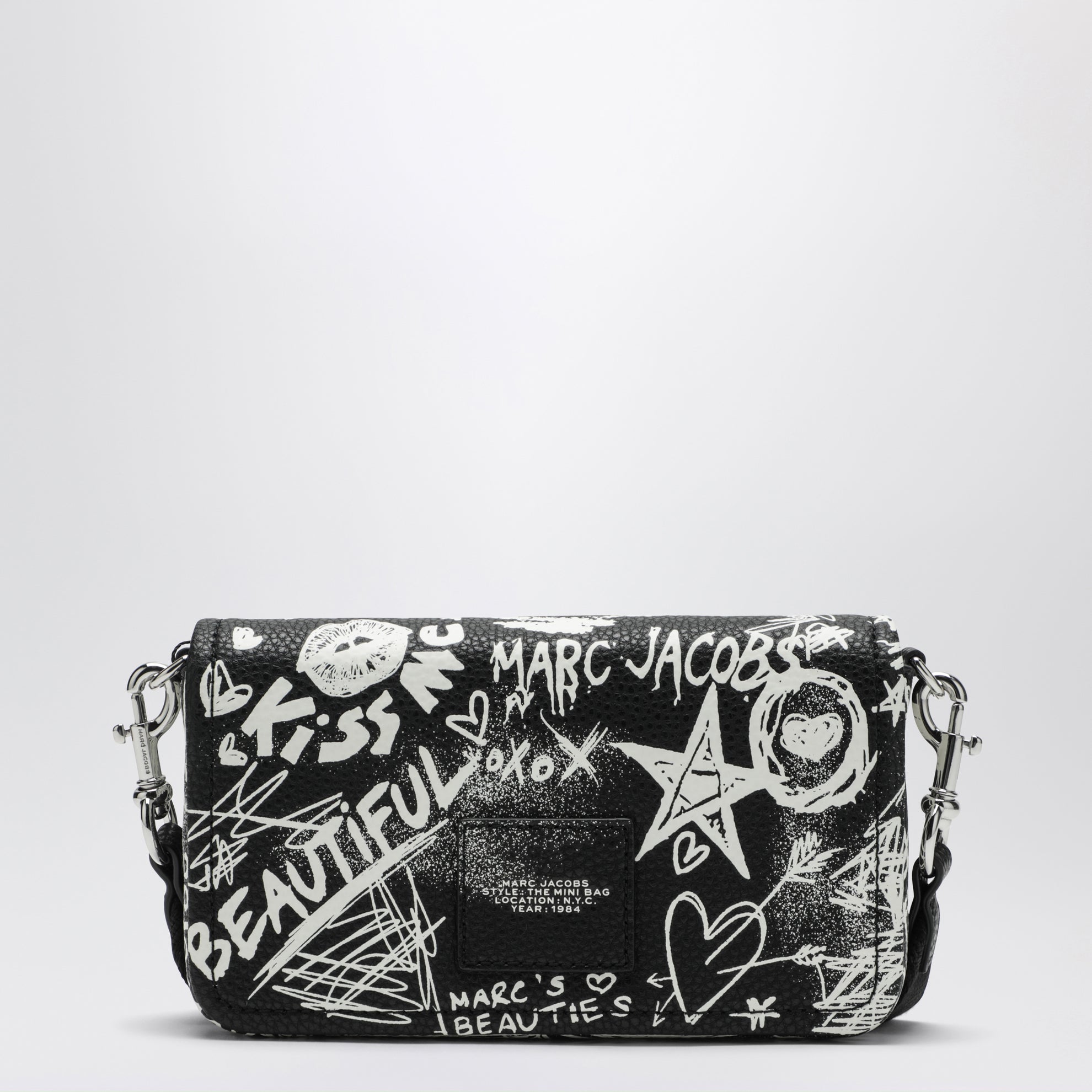 Mini-Schultertasche schwarz mit Punk-Schriftzug